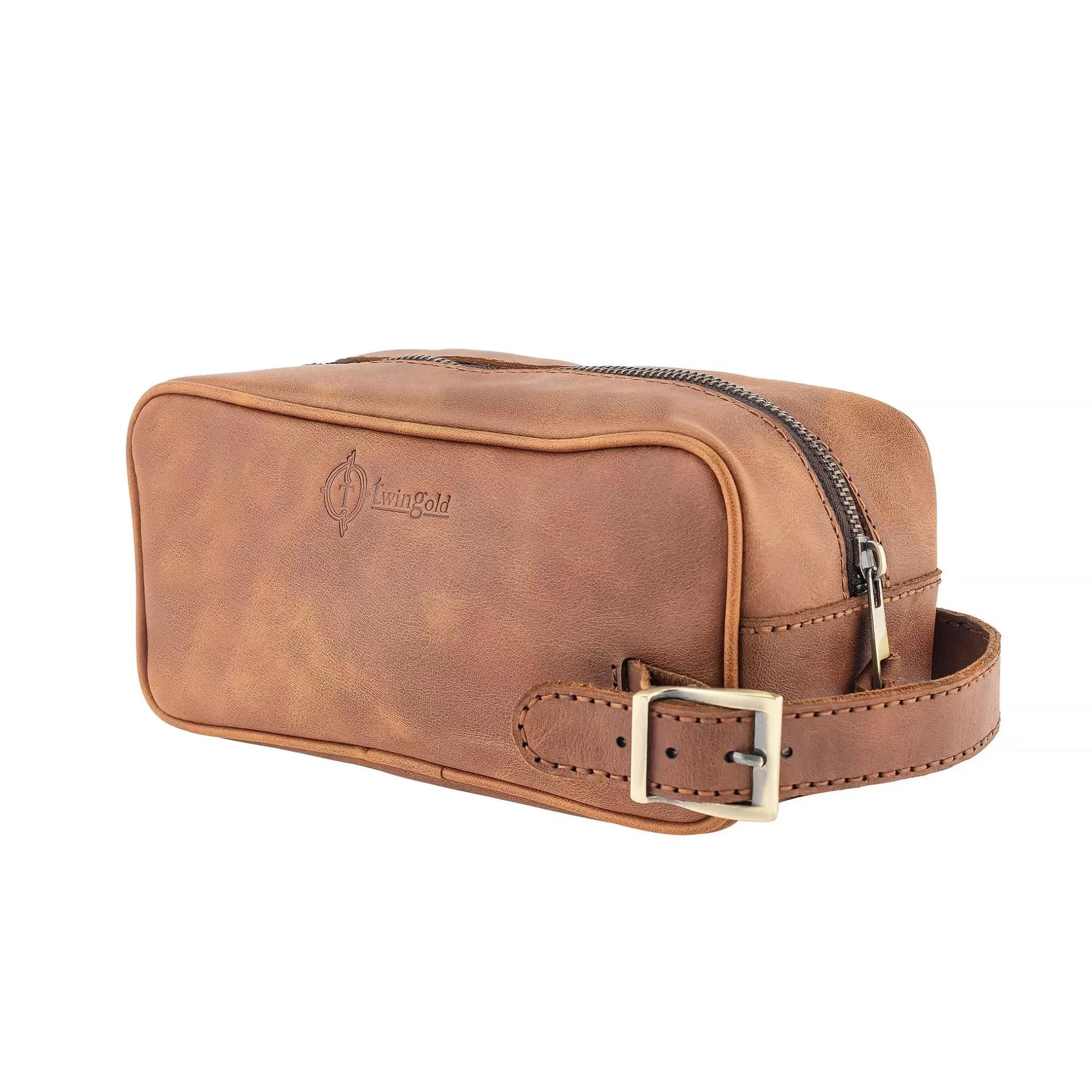 İsme Özel Dopp Kit Kişisel Bakım ve Seyahat Çantası - %100 Rainbow Deri - AC14004 - Kahverengi