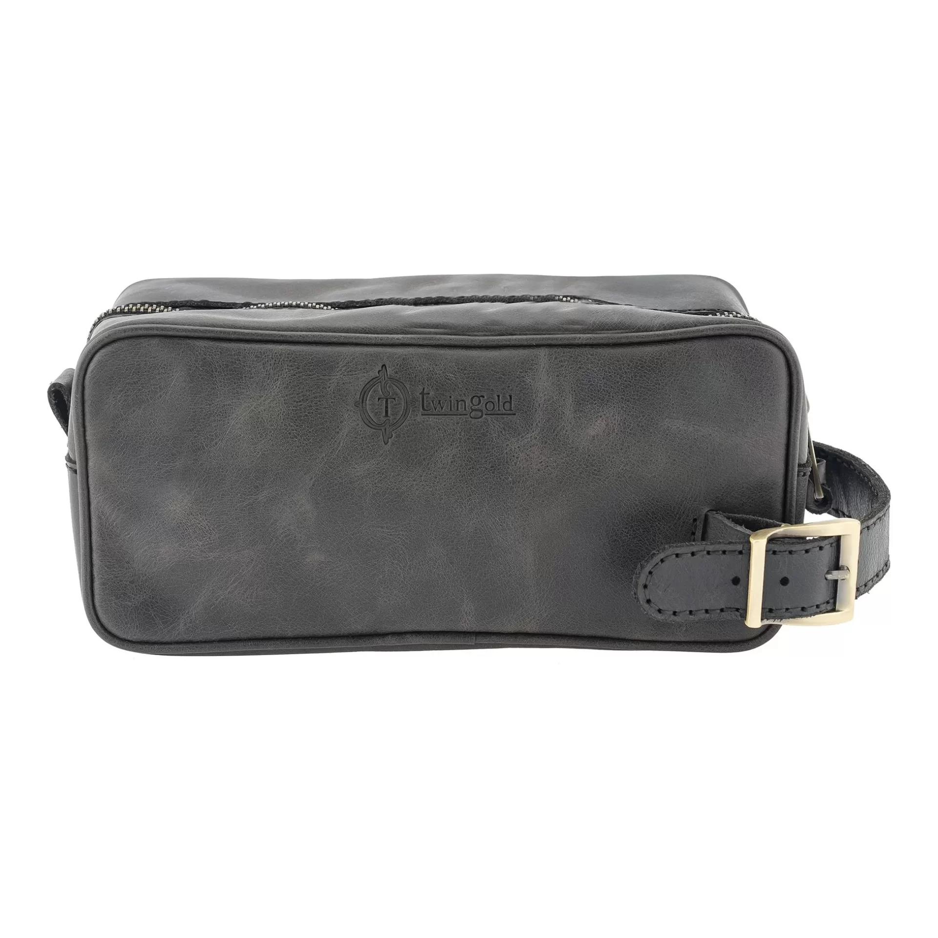 İsme Özel Dopp Kit Kişisel Bakım ve Seyahat Çantası - %100 Rainbow Deri - AC14004 - Antrasit