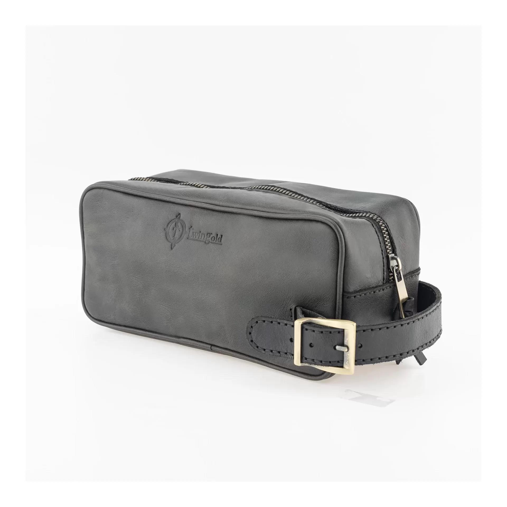 İsme Özel Dopp Kit Kişisel Bakım ve Seyahat Çantası - %100 Rainbow Deri - AC14004 - Antrasit