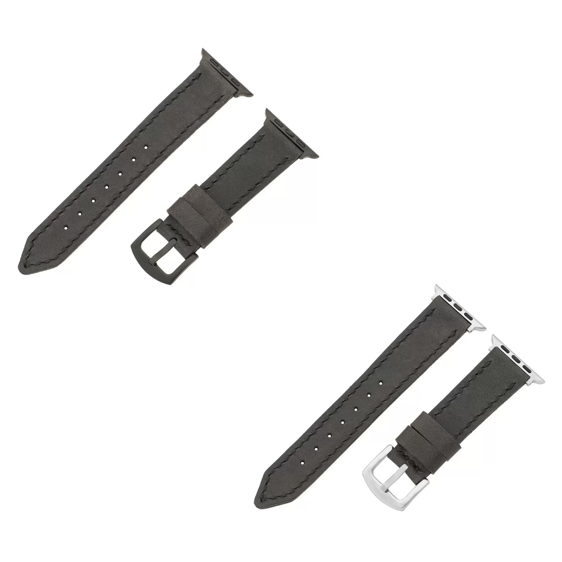 İsme Özel El Dikişli Apple Watch Saat Kordonu - %100 Çift Kat Deri - AG03001 - Antrasit