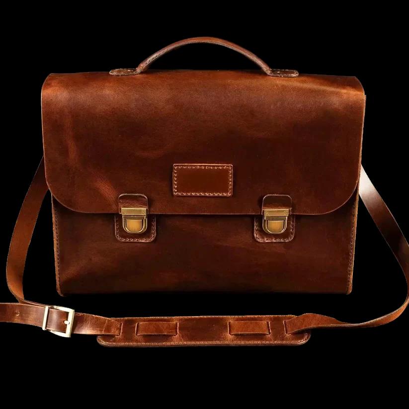 İsme Özel Evrak Çantası - Messenger Bag - %100 Deri - AC09001 - Koyu Kahverengi