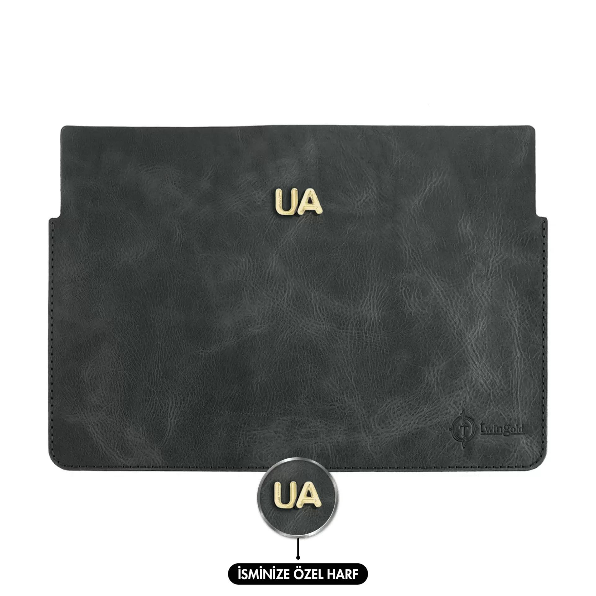 İsme Özel Macbook Kılıfı - %100 Rainbow Deri - ET02002 - Antrasit