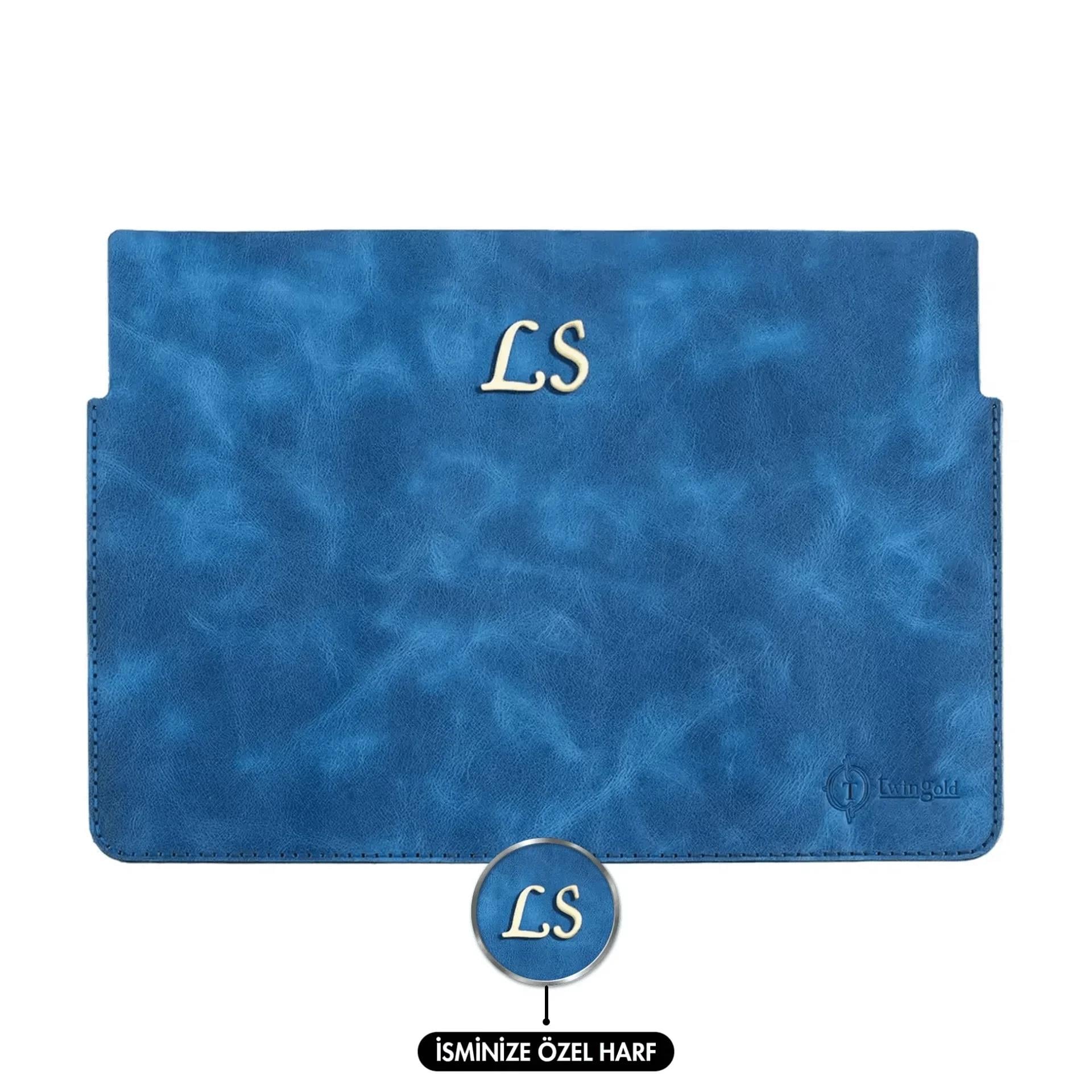 İsme Özel Macbook Kılıfı - %100 Rainbow Deri - ET02002 - Saks Mavisi