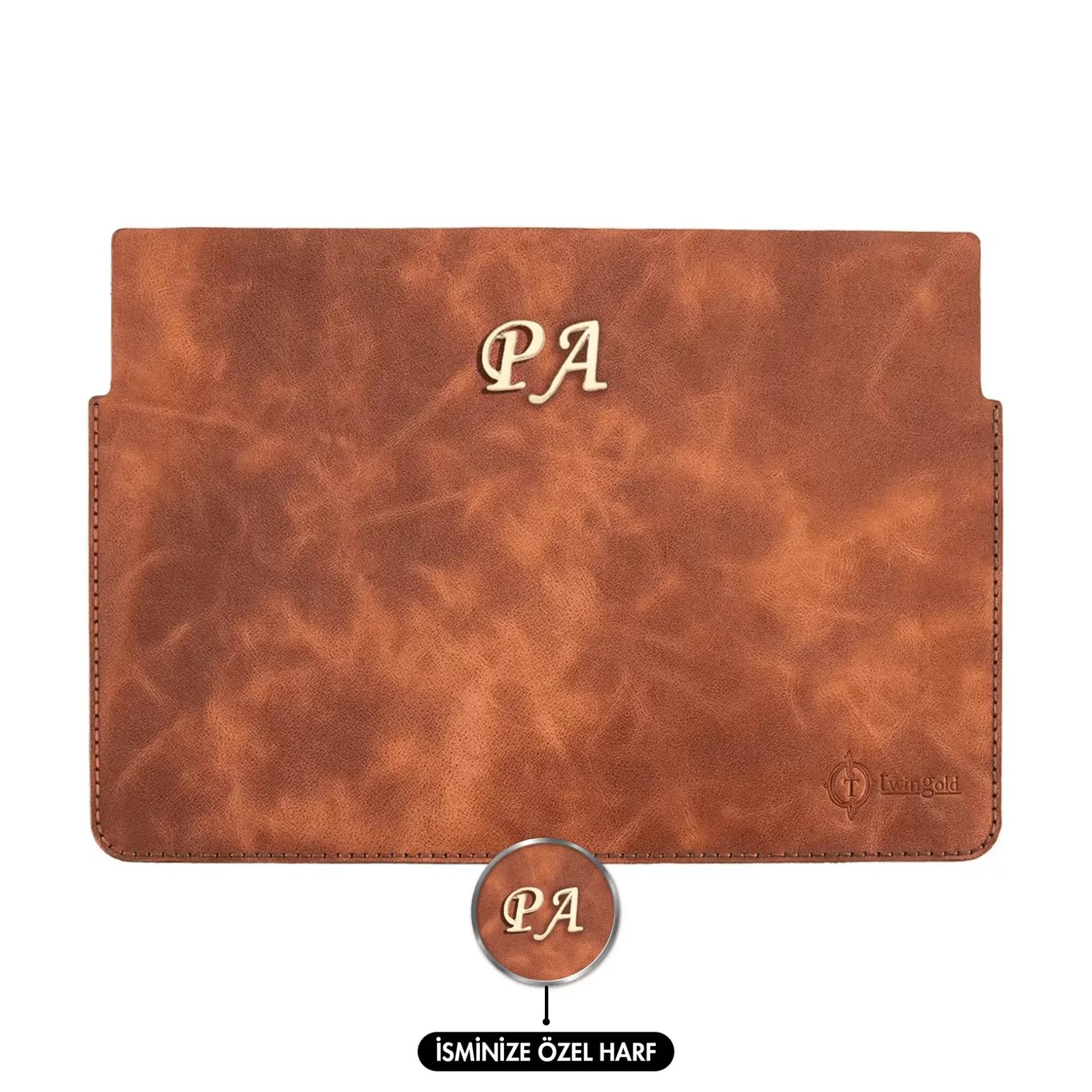 İsme Özel Macbook Kılıfı - %100 Rainbow Deri - ET02002 - Tobacco