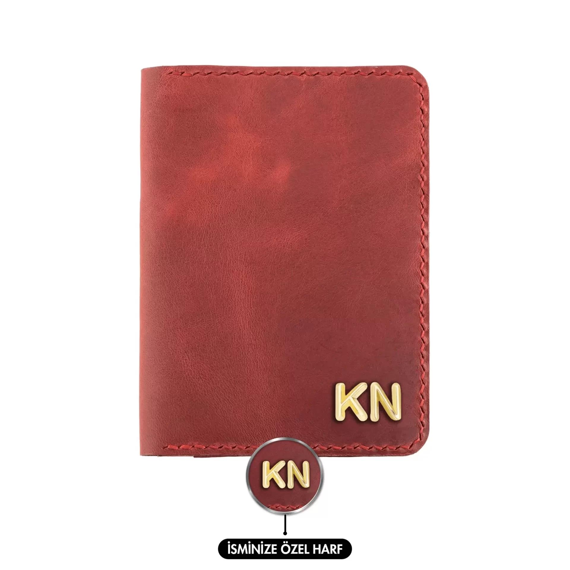 İsme Özel Pasaport Kılıfı - %100 Rainbow Deri - AK02003 - Kırmızı