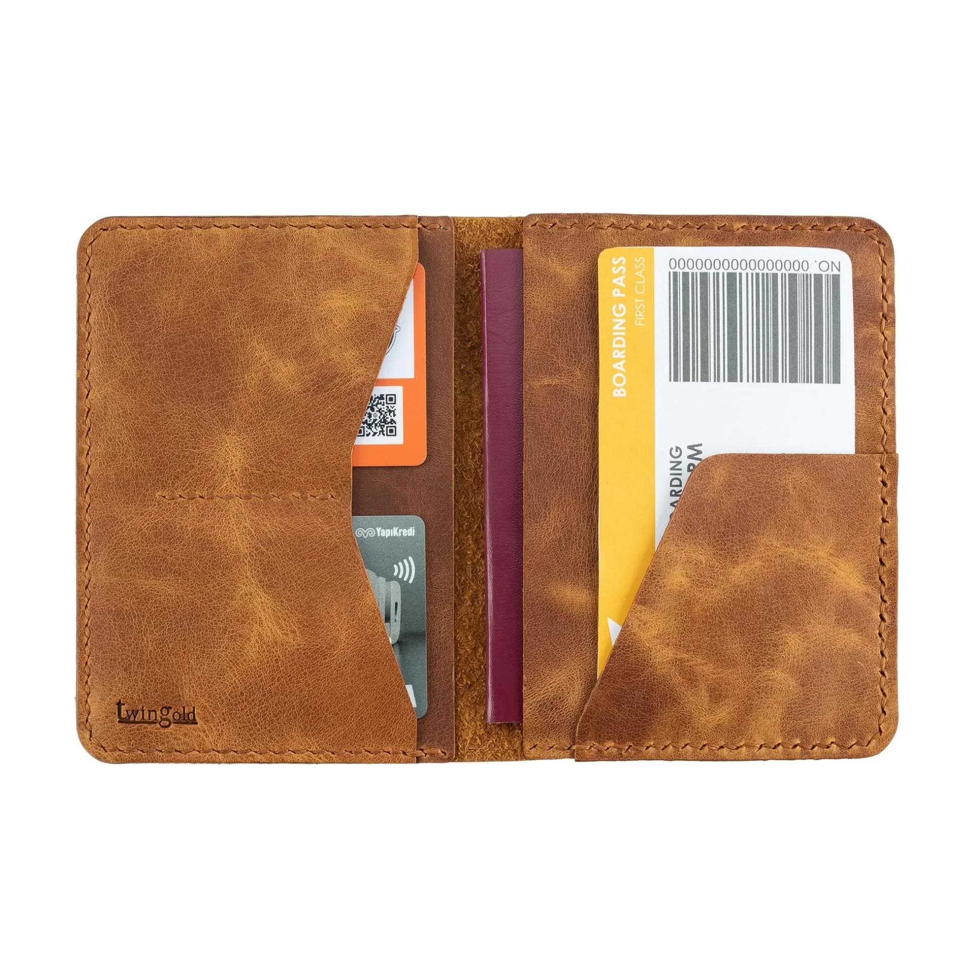 İsme Özel Pasaport Kılıfı - %100 Rainbow Deri - AK02003 - Camel