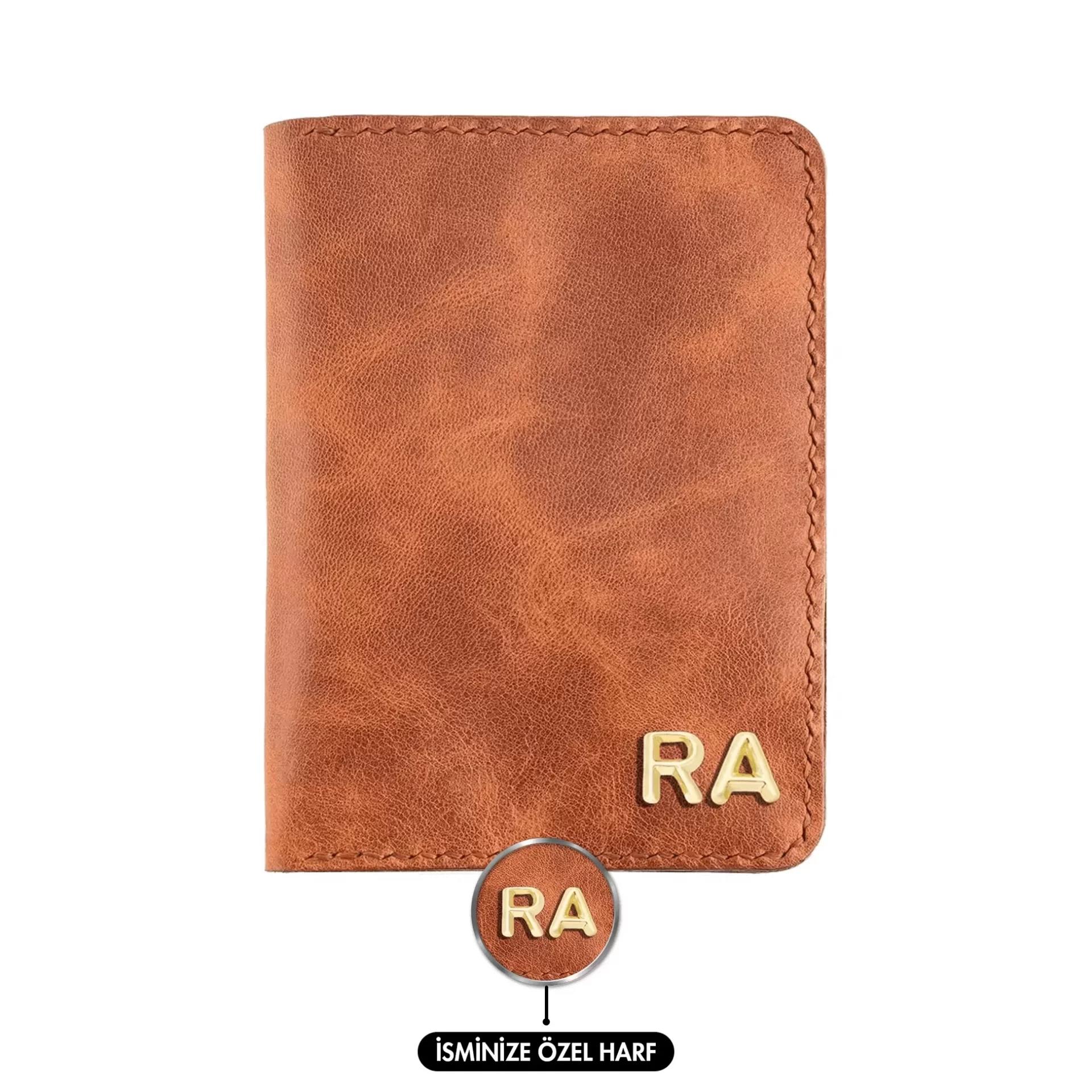 İsme Özel Pasaport Kılıfı - %100 Rainbow Deri - AK02003 - Tobacco