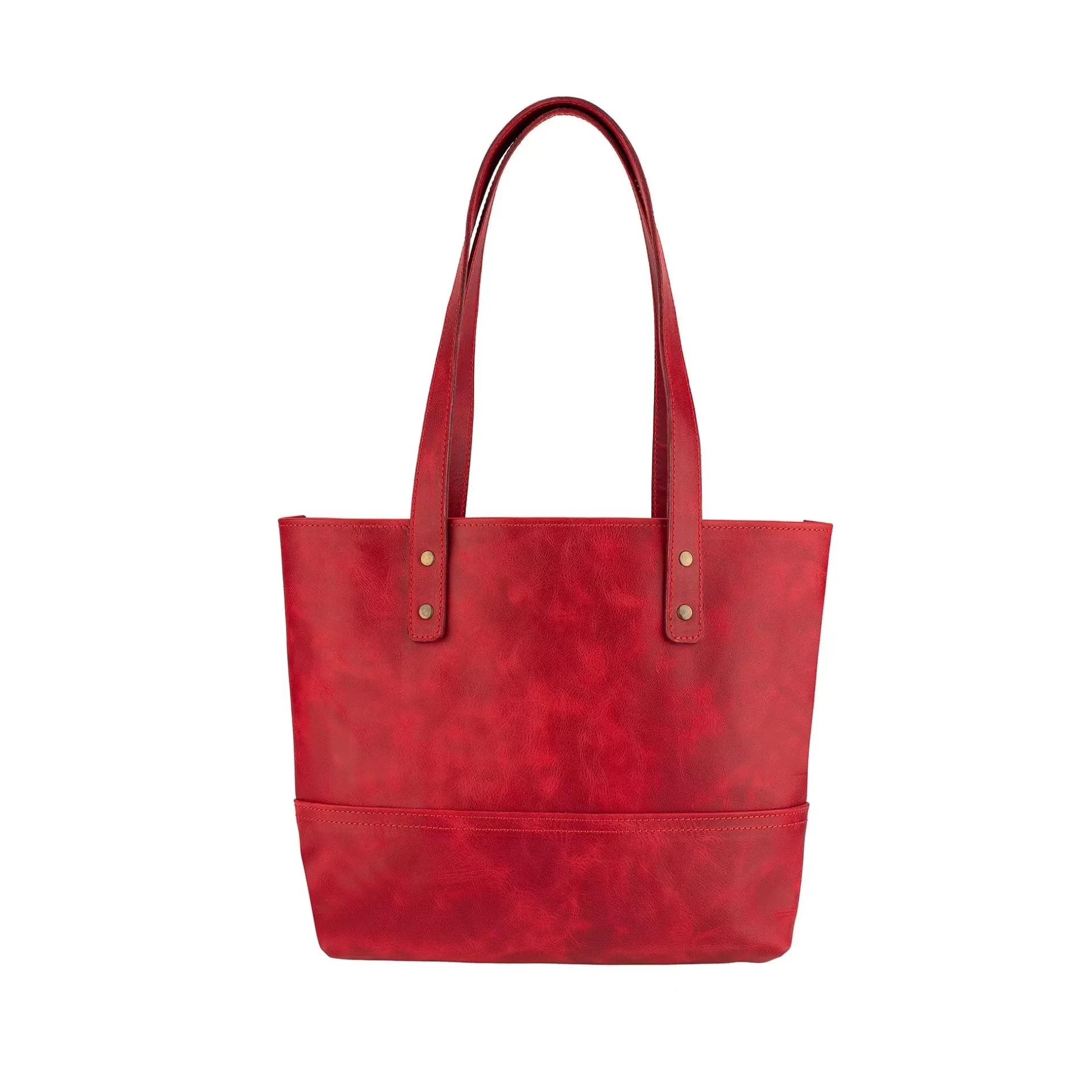 İsme Özel Tote Bag El Omuz Çantası - %100 Rainbow Deri - AC03003 - Kırmızı