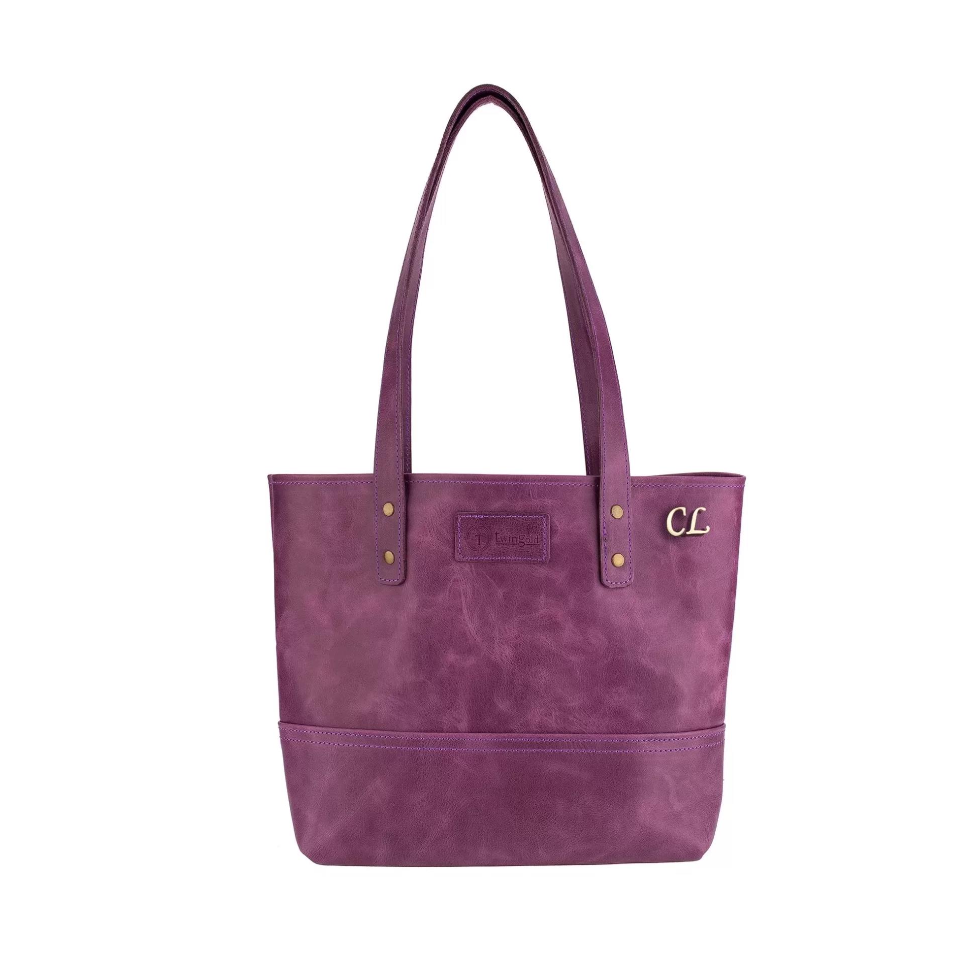 İsme Özel Tote Bag El Omuz Çantası - %100 Rainbow Deri - AC03003 - Mor