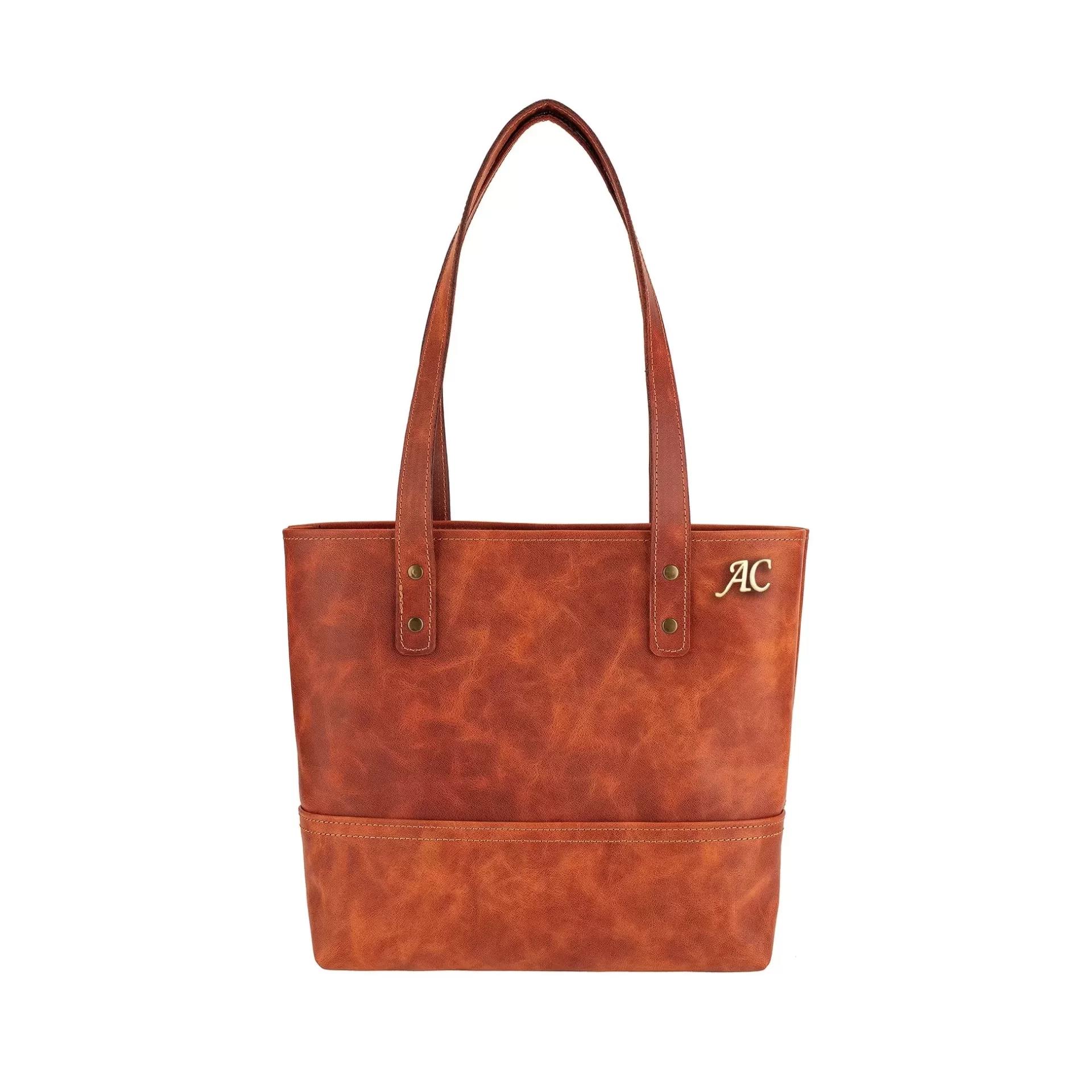 İsme Özel Tote Bag El Omuz Çantası - %100 Rainbow Deri - AC03003 - Tobacco
