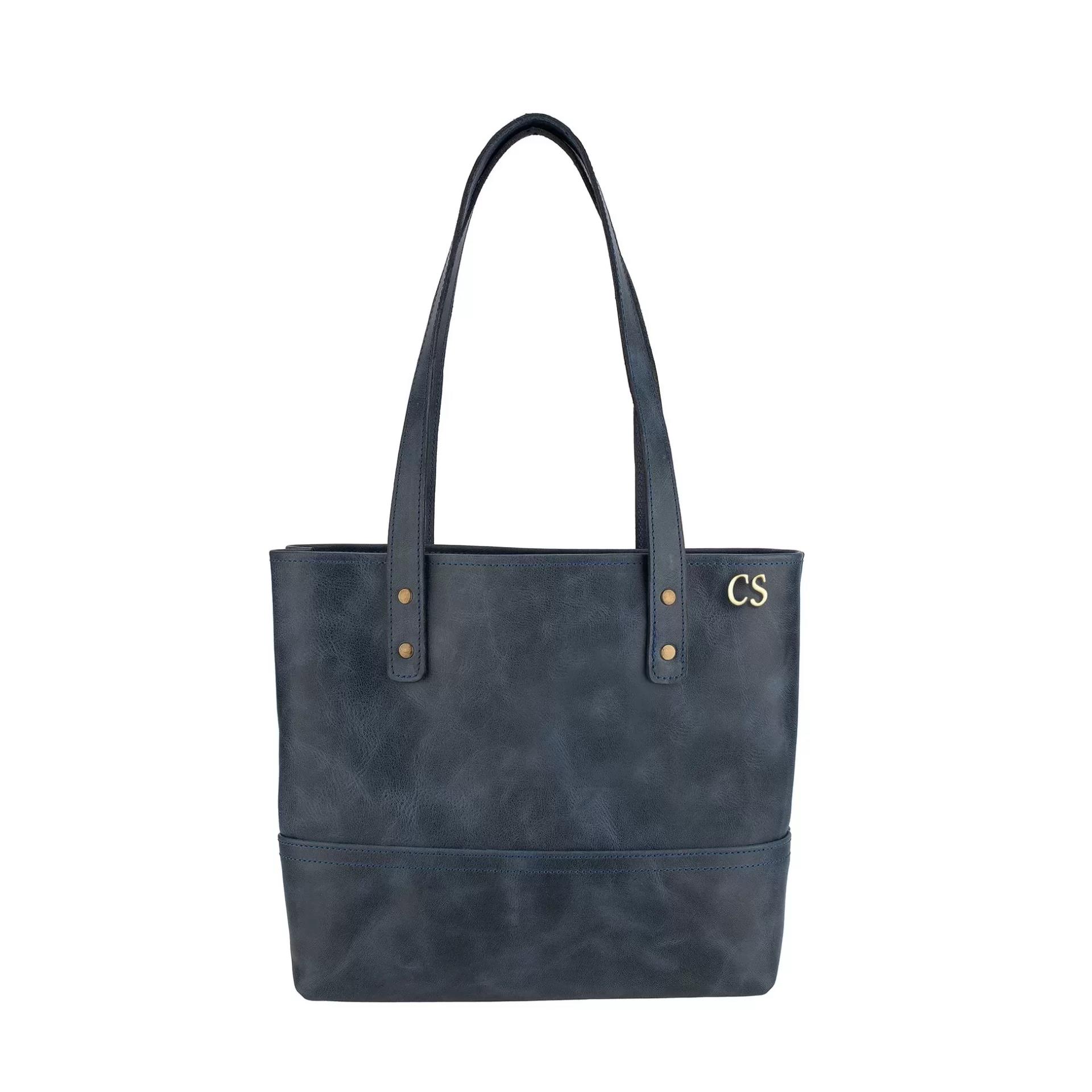 İsme Özel Tote Bag El Omuz Çantası - %100 Rainbow Deri - AC03003 - Lacivert