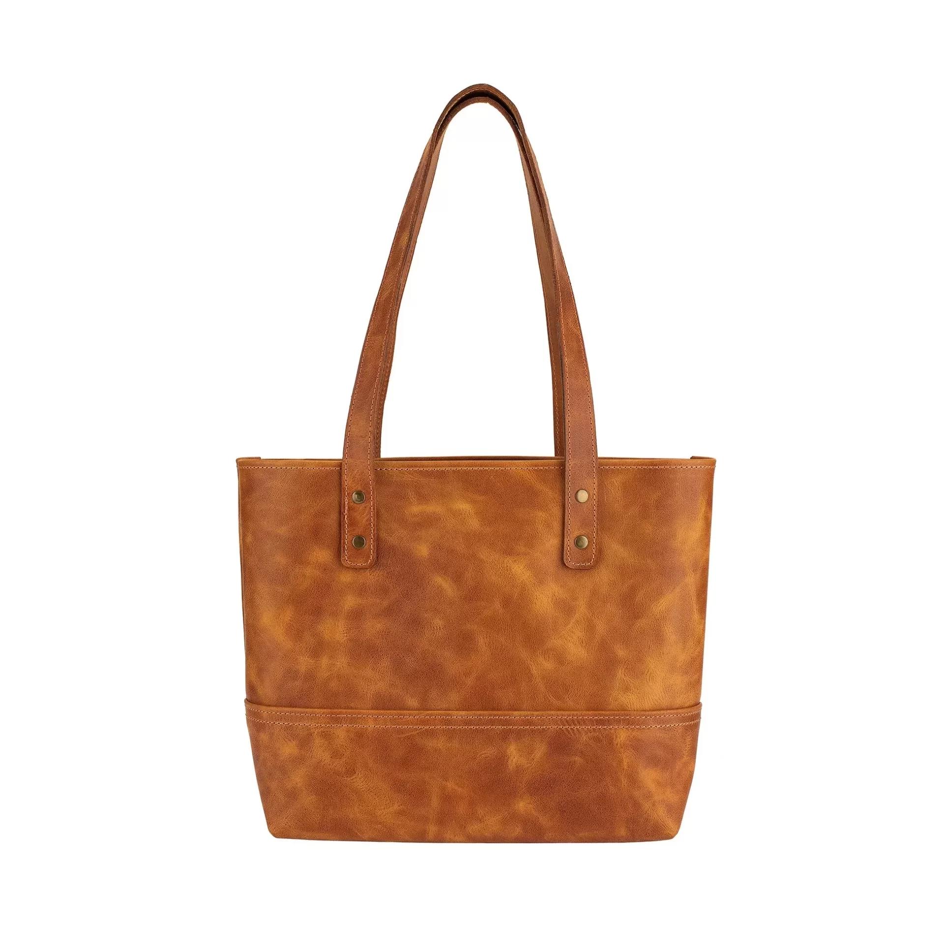 İsme Özel Tote Bag El Omuz Çantası - %100 Rainbow Deri - AC03003 - Camel