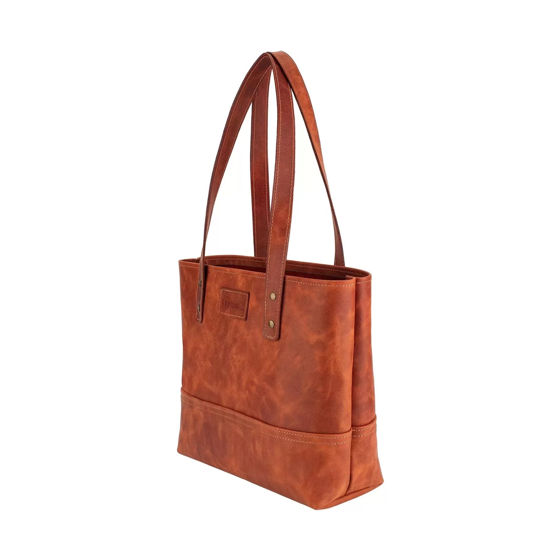 İsme Özel Tote Bag El Omuz Çantası - %100 Rainbow Deri - AC03003 - Tobacco