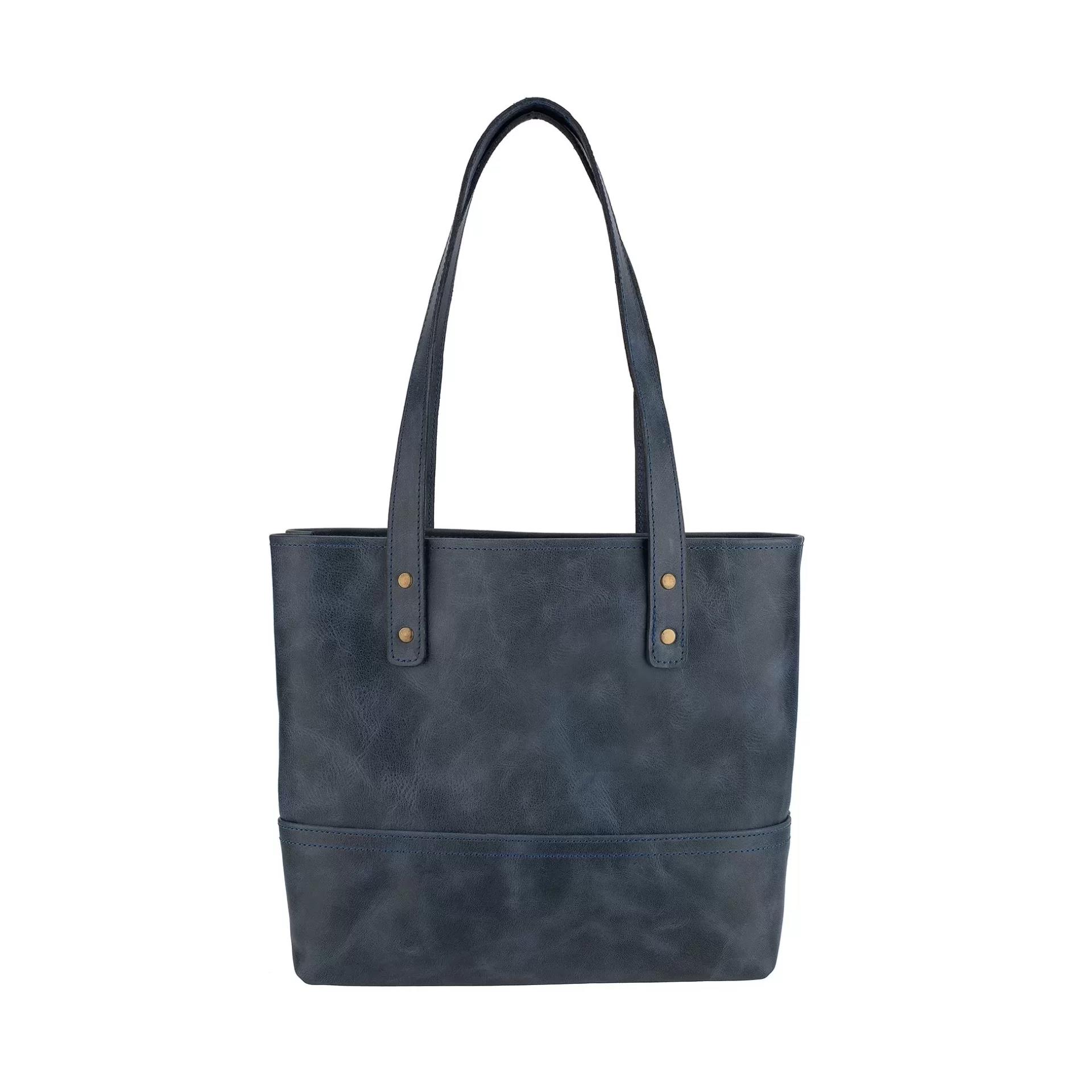 İsme Özel Tote Bag El Omuz Çantası - %100 Rainbow Deri - AC03003 - Lacivert