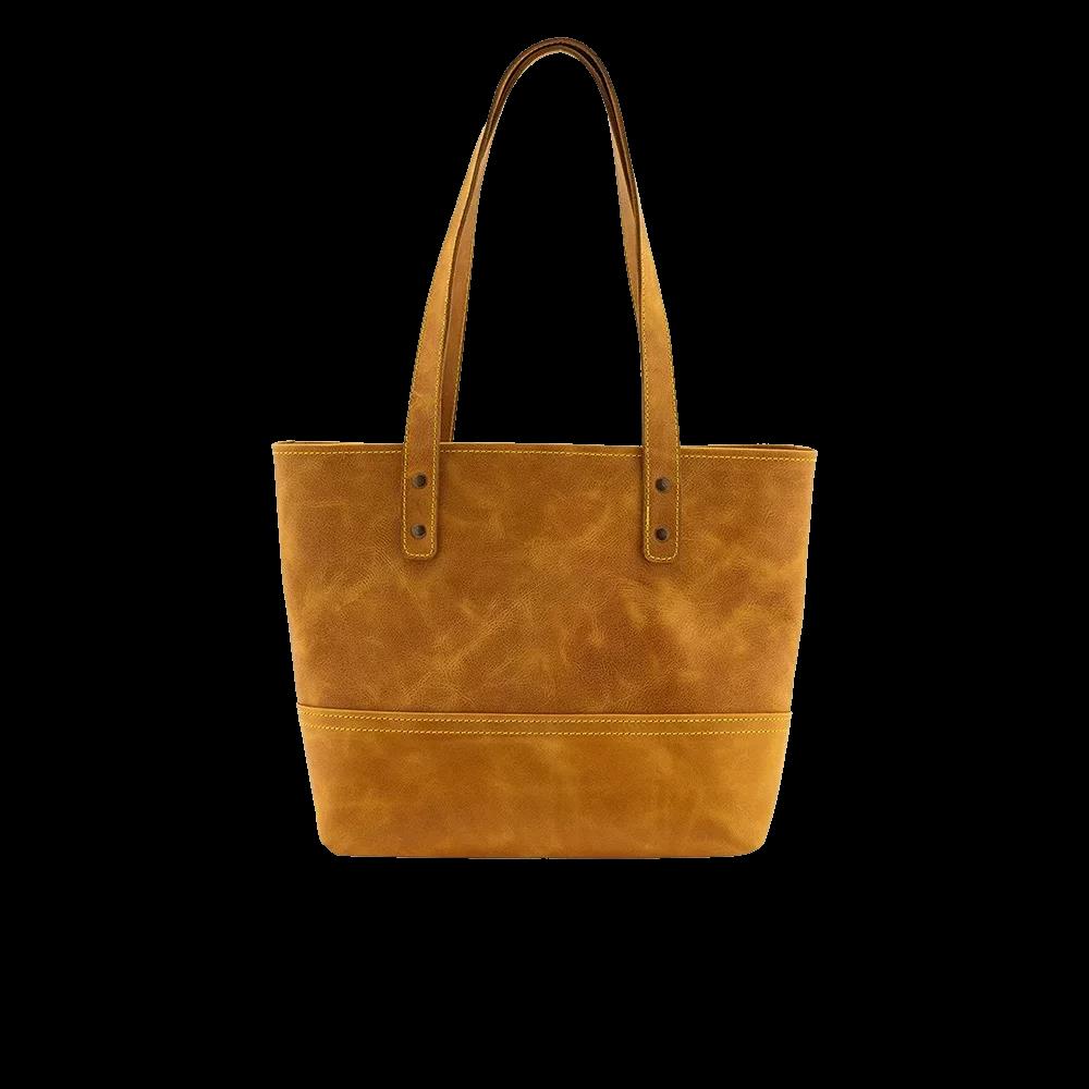 İsme Özel Tote Bag El Omuz Çantası - %100 Rainbow Deri - AC03003 - Hardal Sarısı