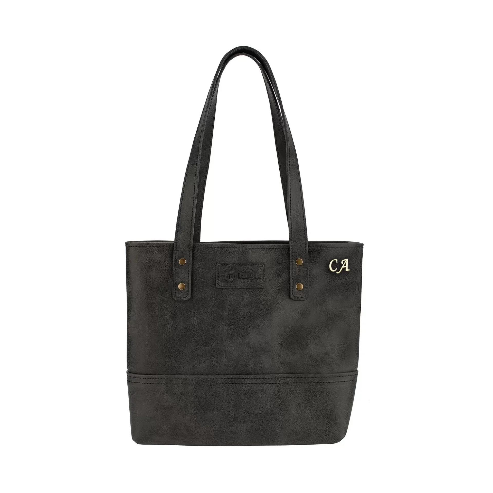 İsme Özel Tote Bag El Omuz Çantası - %100 Rainbow Deri - AC03003 - Antrasit