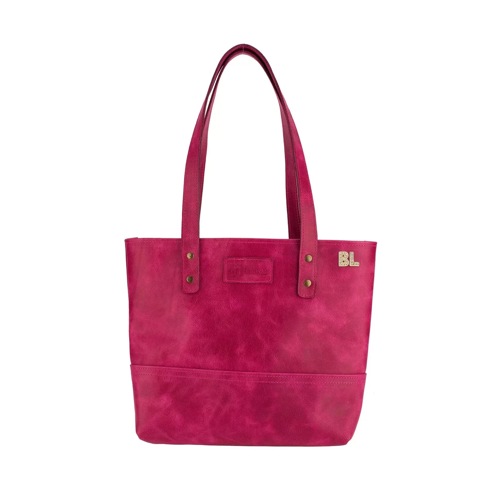 İsme Özel Tote Bag El Omuz Çantası - %100 Rainbow Deri - AC03003 - Fuşya