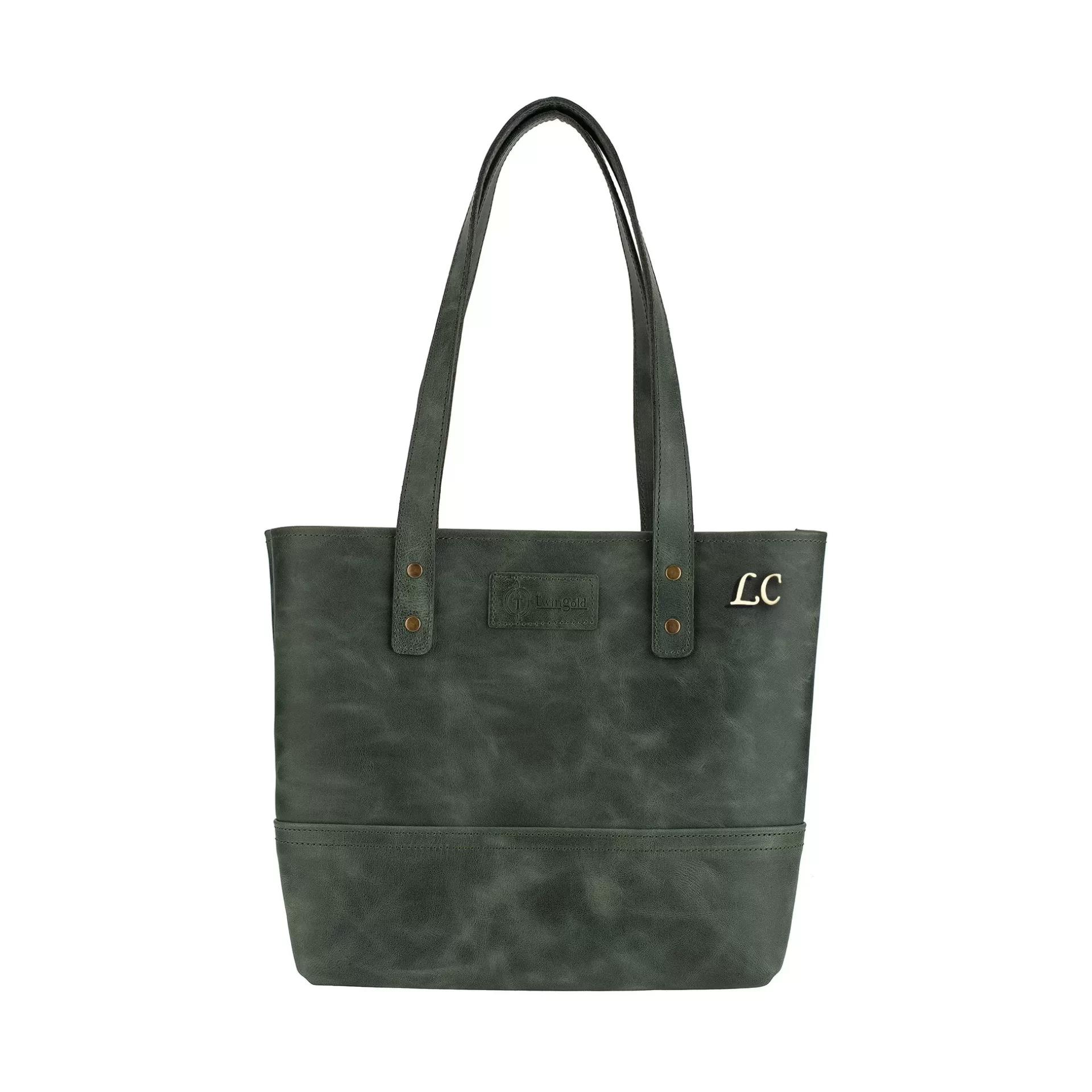 İsme Özel Tote Bag El Omuz Çantası - %100 Rainbow Deri - AC03003 - Haki