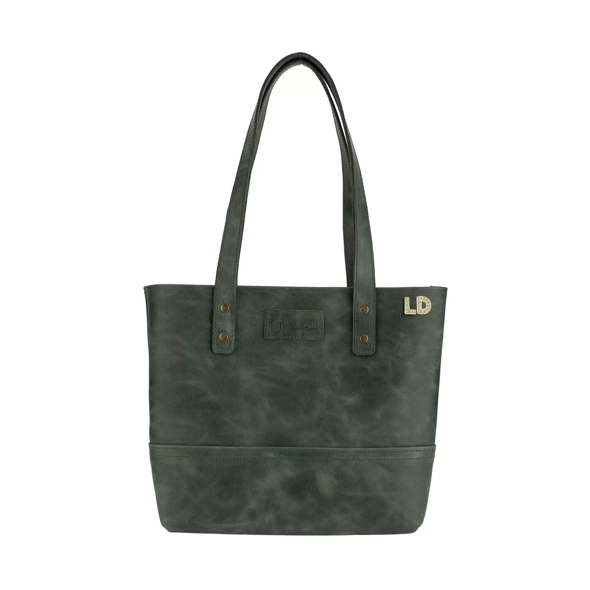 İsme Özel Tote Bag El Omuz Çantası - %100 Rainbow Deri - AC03003 - Haki