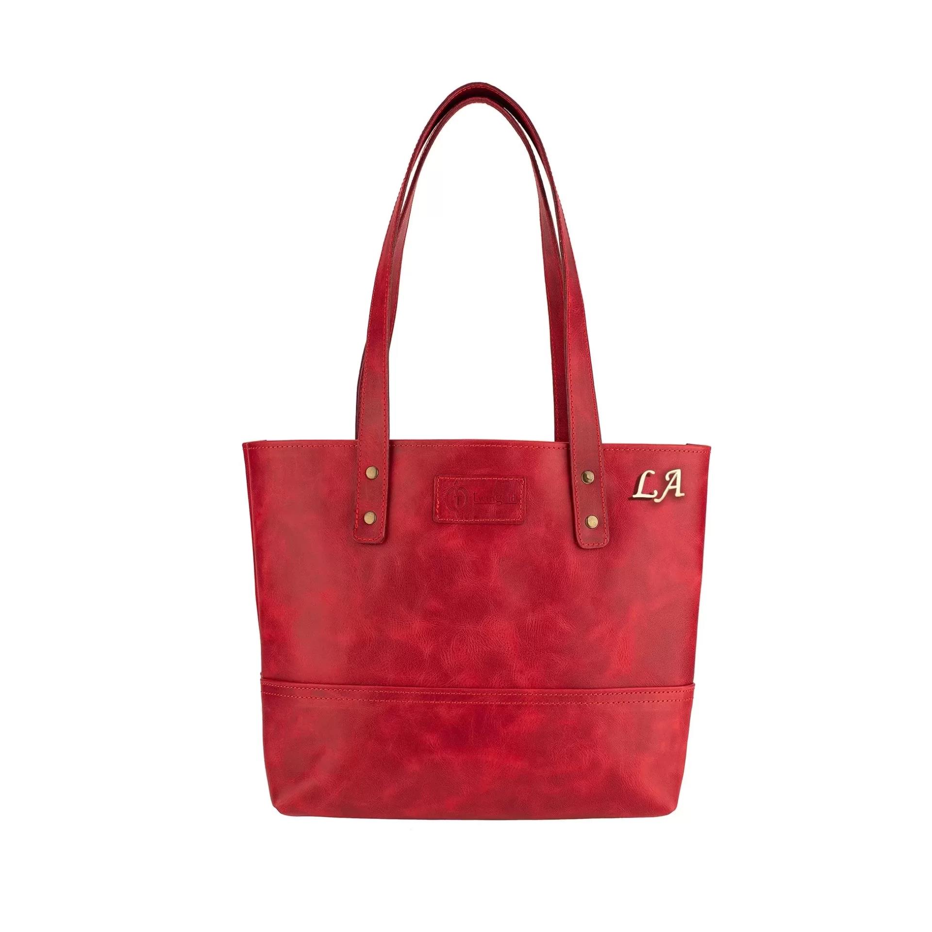 İsme Özel Tote Bag El Omuz Çantası - %100 Rainbow Deri - AC03003 - Kırmızı