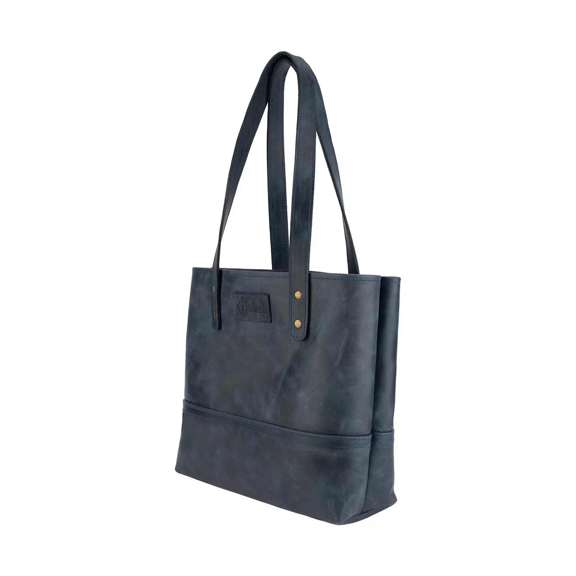 İsme Özel Tote Bag El Omuz Çantası - %100 Rainbow Deri - AC03003 - Lacivert