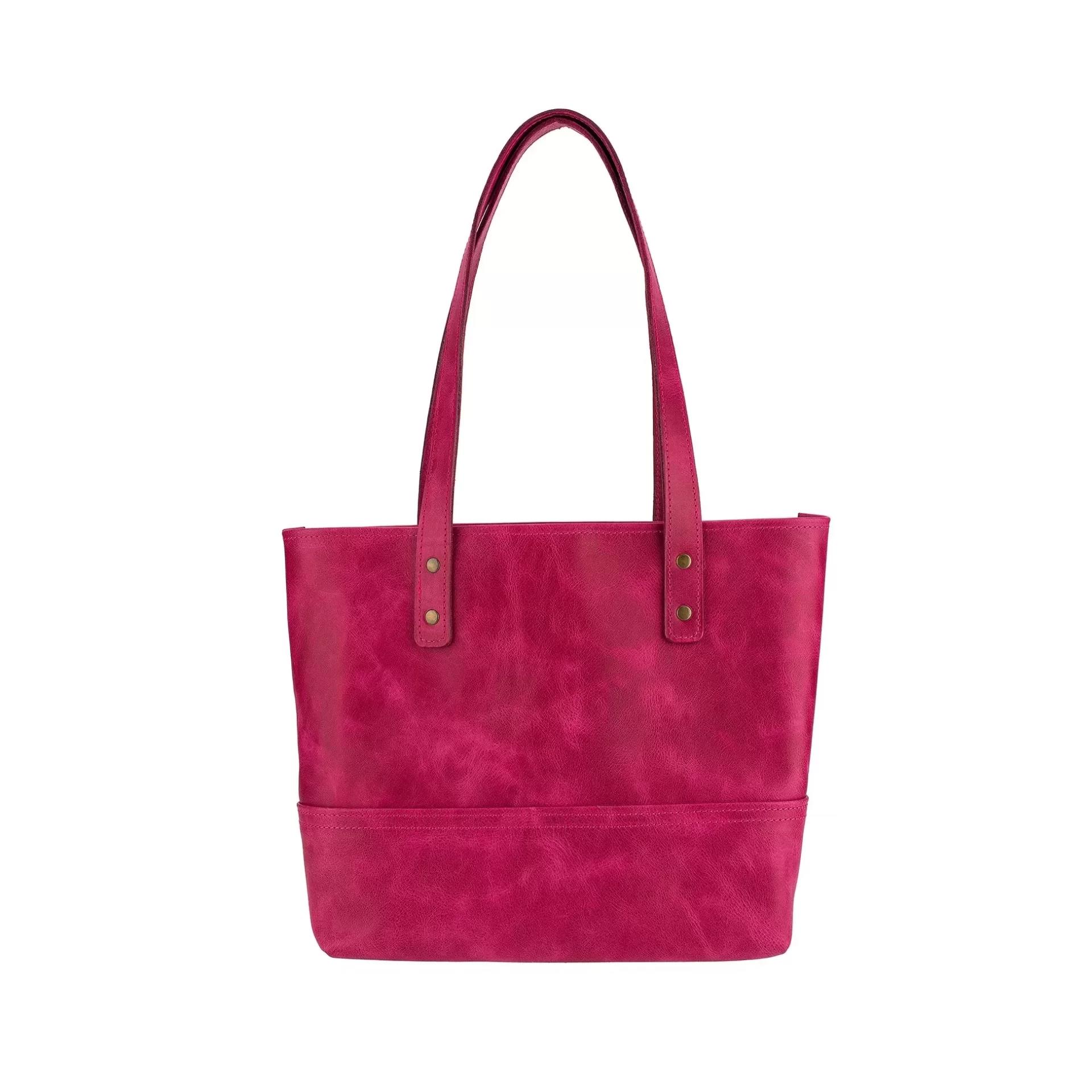 İsme Özel Tote Bag El Omuz Çantası - %100 Rainbow Deri - AC03003 - Fuşya