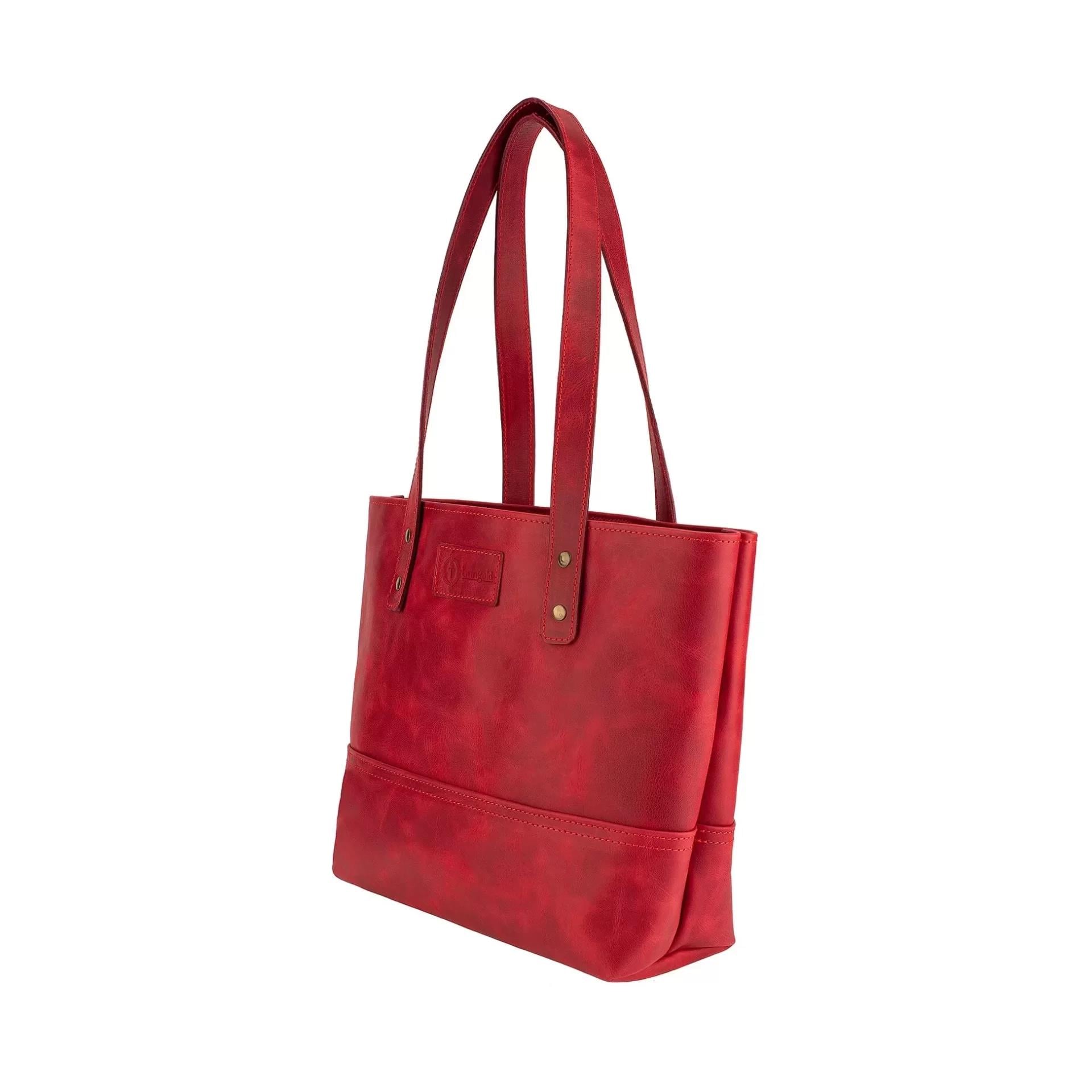 İsme Özel Tote Bag El Omuz Çantası - %100 Rainbow Deri - AC03003 - Kırmızı