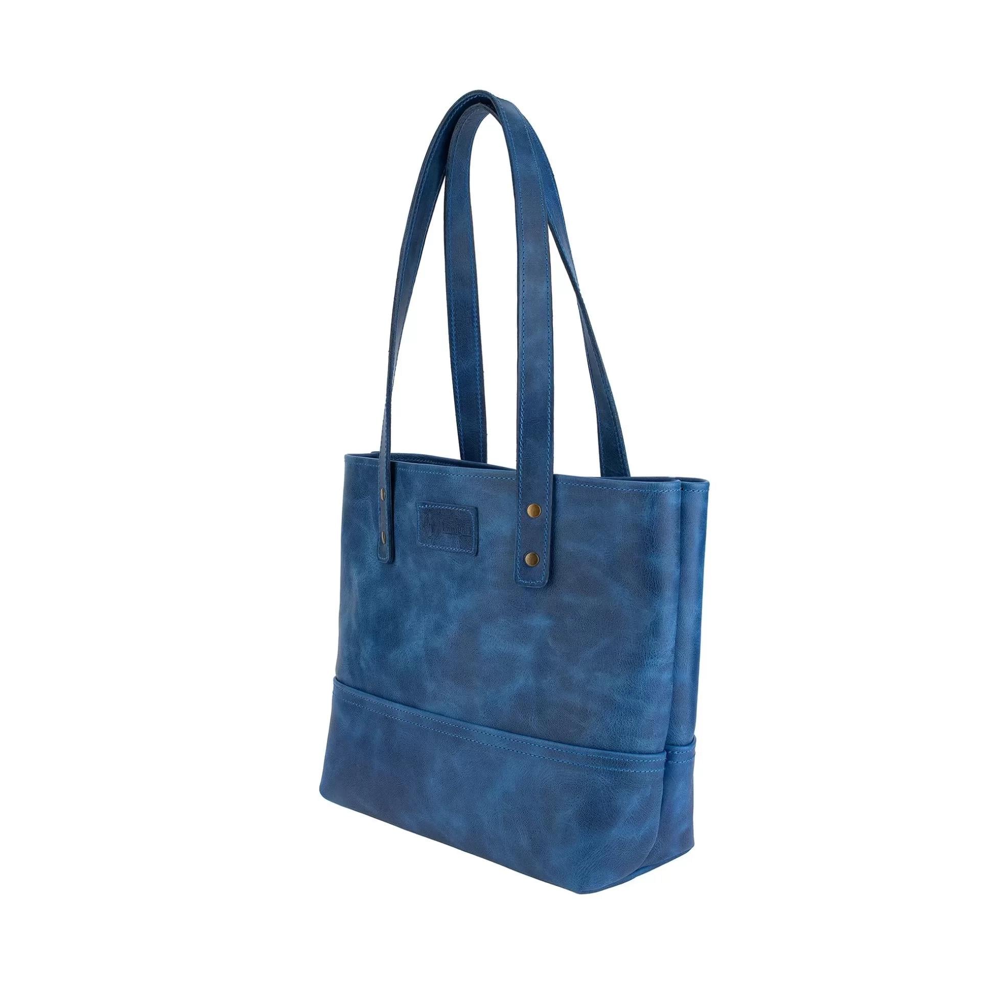 İsme Özel Tote Bag El Omuz Çantası - %100 Rainbow Deri - AC03003 - Saks Mavisi