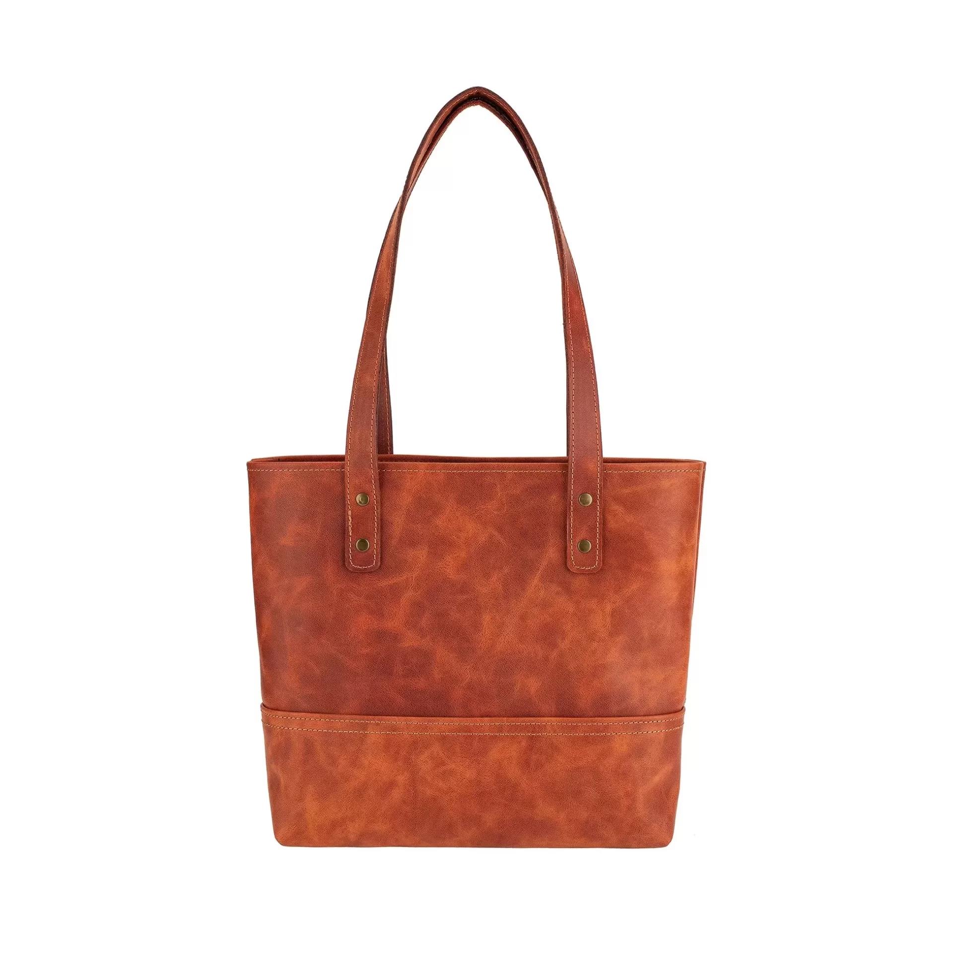 İsme Özel Tote Bag El Omuz Çantası - %100 Rainbow Deri - AC03003 - Tobacco