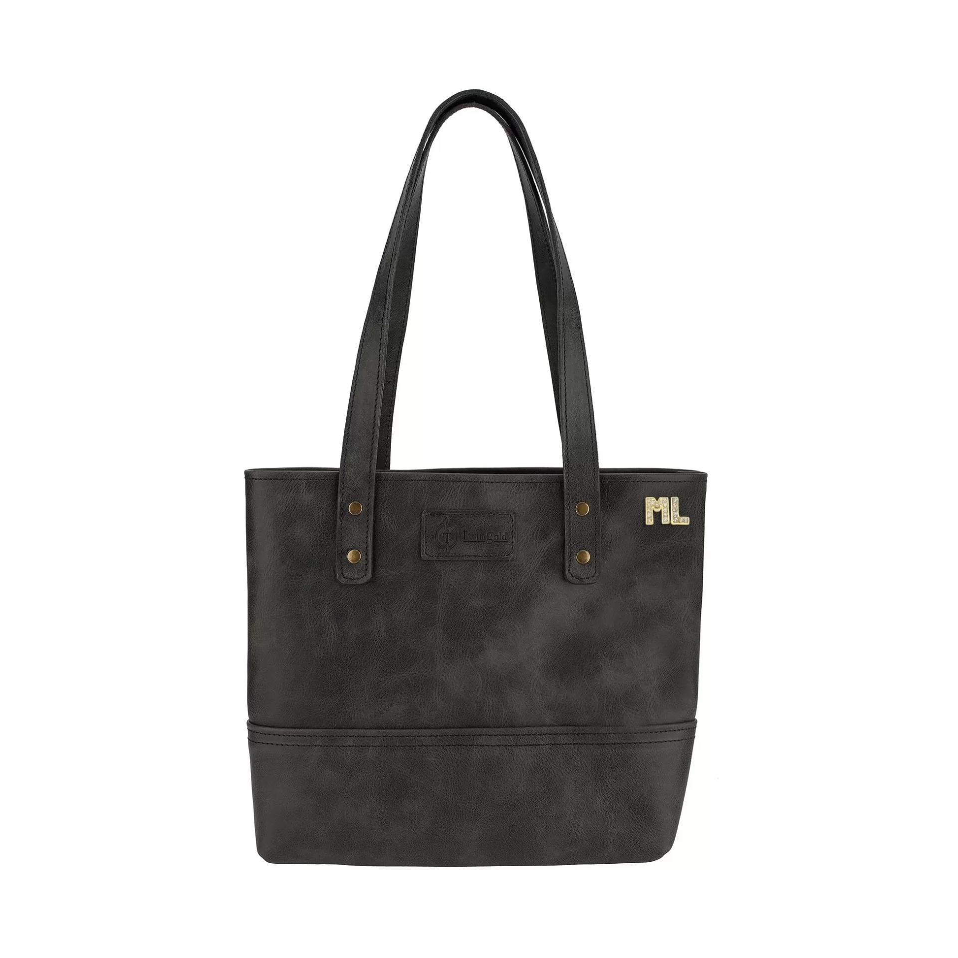 İsme Özel Tote Bag El Omuz Çantası - %100 Rainbow Deri - AC03003 - Antrasit