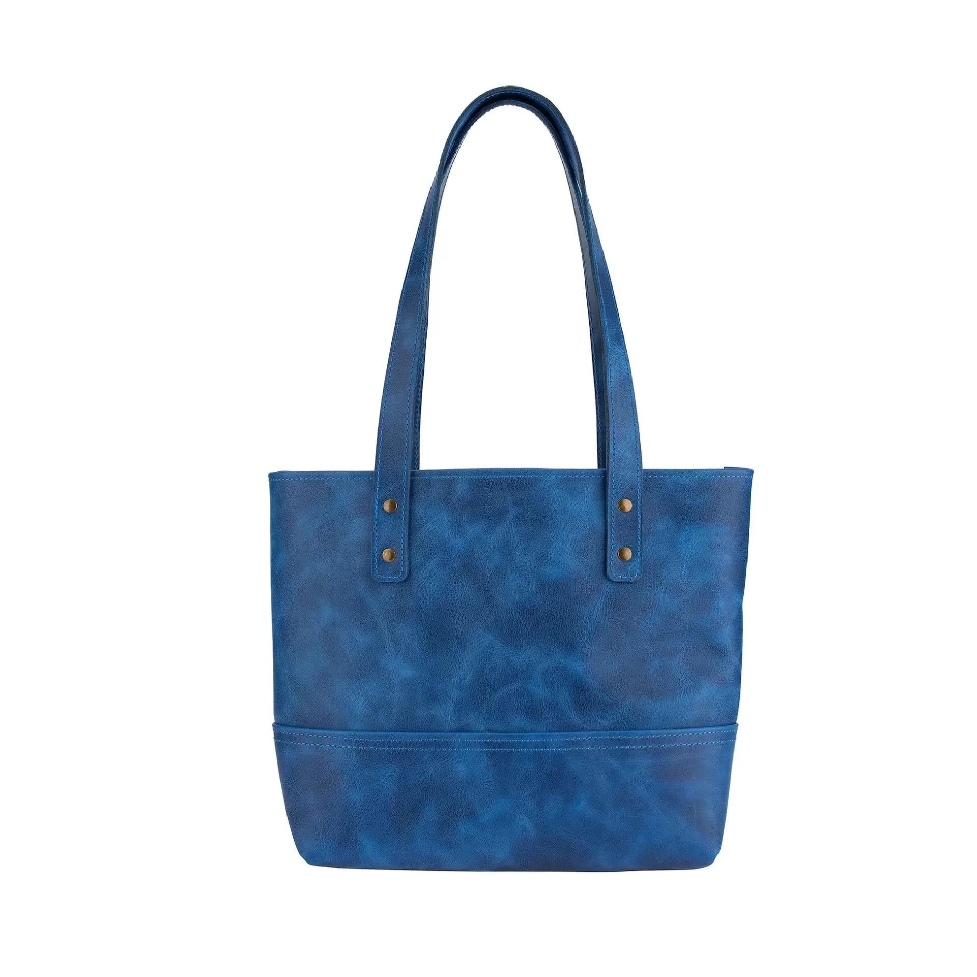 İsme Özel Tote Bag El Omuz Çantası - %100 Rainbow Deri - AC03003 - Saks Mavisi