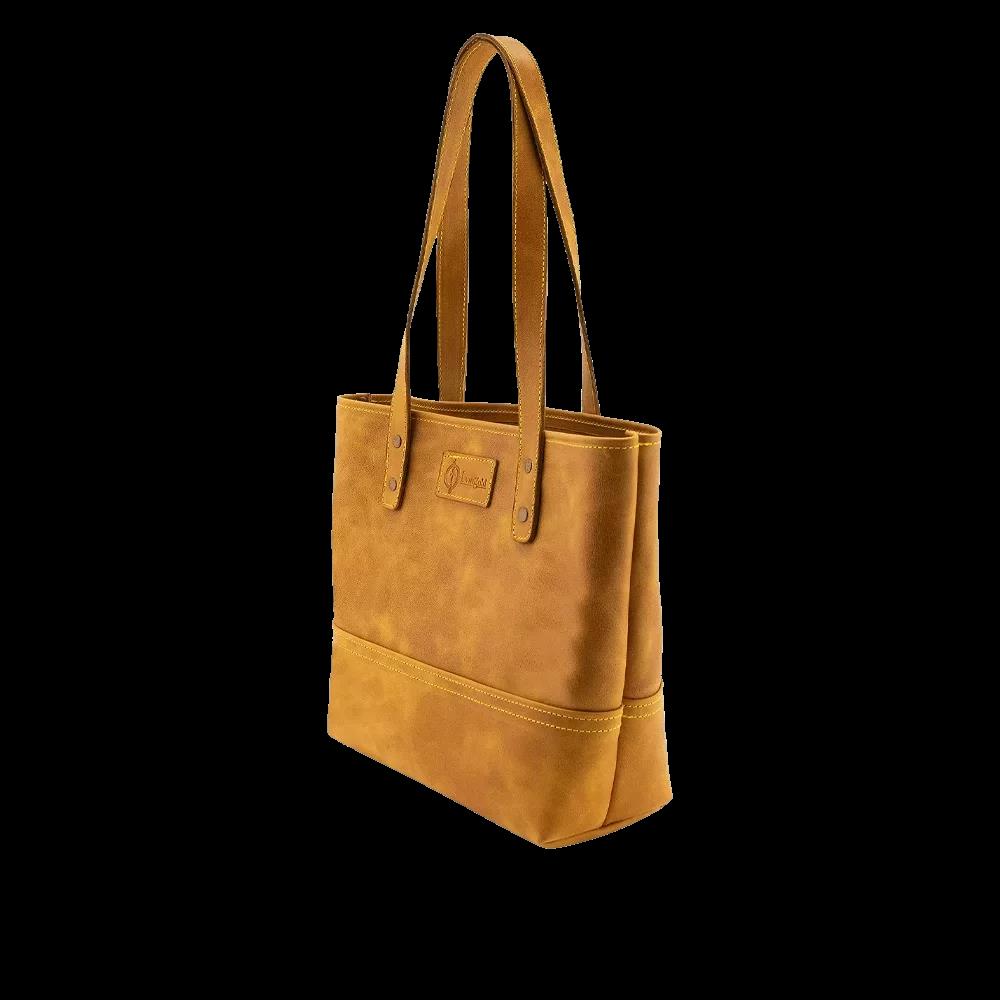 İsme Özel Tote Bag El Omuz Çantası - %100 Rainbow Deri - AC03003 - Hardal Sarısı