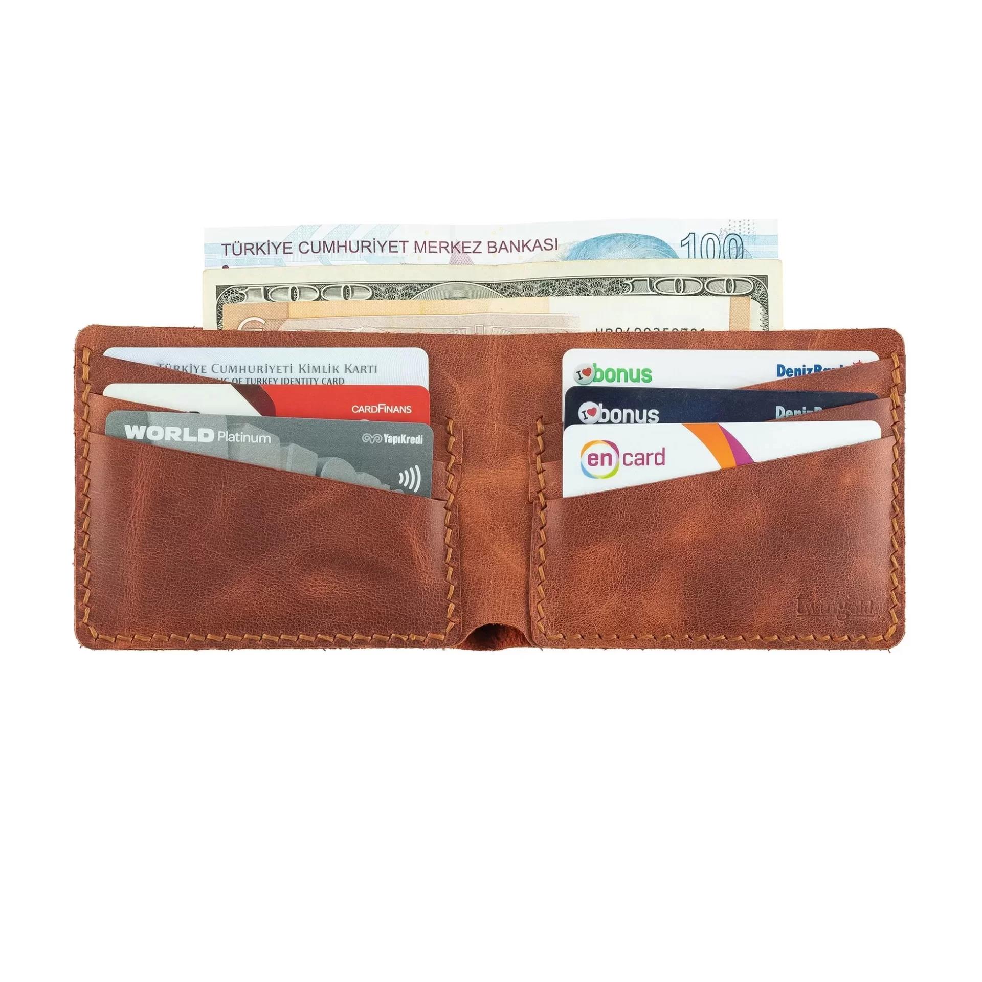 İsme Özel Yatay Klasik Cüzdan - %100 Rainbow Deri - A010001 - Tobacco