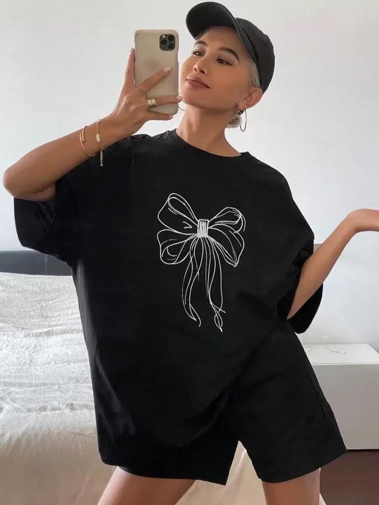 Kadın Baskılı Oversize T-shirt - Siyah