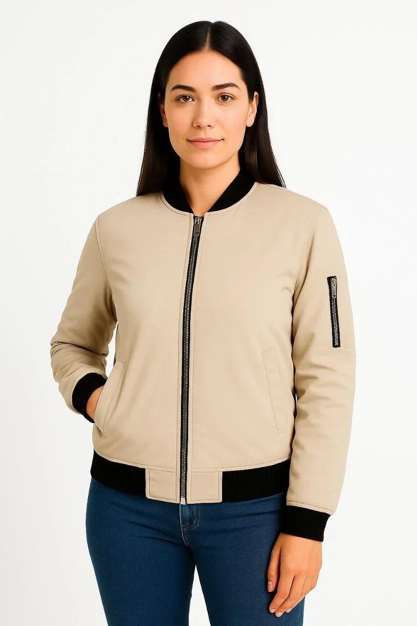 Kadın Bomber Mont Ceket – Fermuarlı, Kapitone İçi Astarlı, Su İtici Kumaş, Regular Fit, Yandan Cepli, Günlük Bahar & Kış Şık Rahat Stil - bej