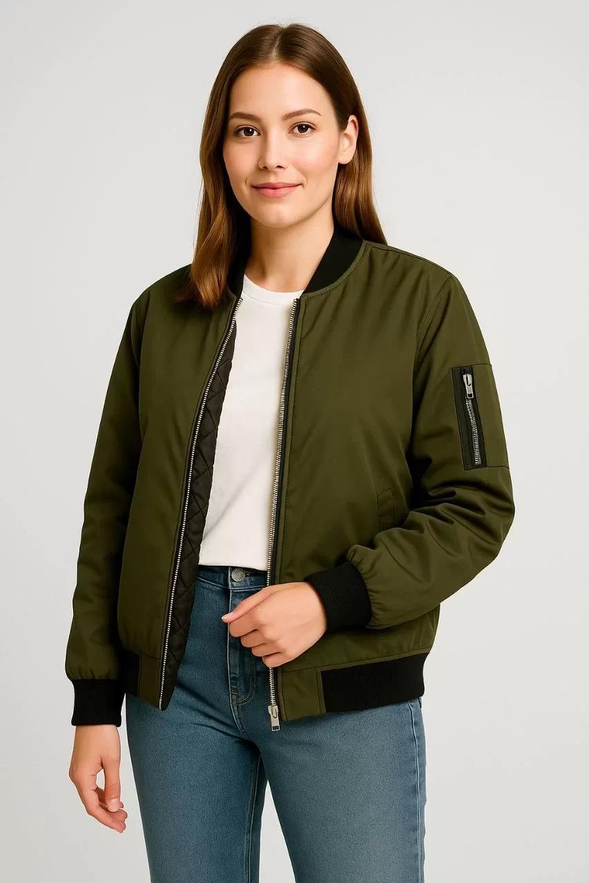 Kadın Bomber Mont Ceket – Fermuarlı, Kapitone İçi Astarlı, Su İtici Kumaş, Regular Fit, Yandan Cepli, Günlük Bahar & Kış Şık Rahat Stil - Haki