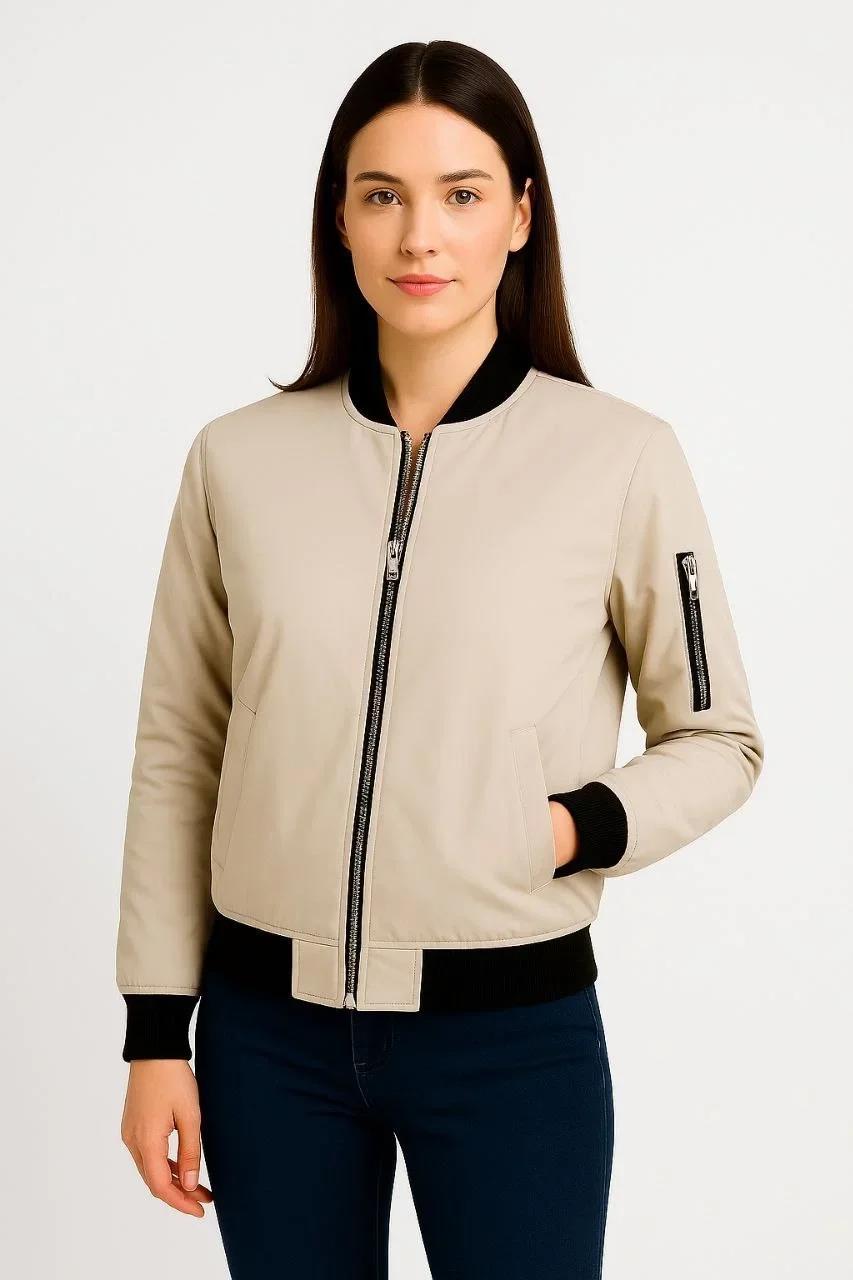 Kadın Bomber Mont Ceket – Fermuarlı, Kapitone İçi Astarlı, Su İtici Kumaş, Regular Fit, Yandan Cepli, Günlük Bahar & Kış Şık Rahat Stil - bej