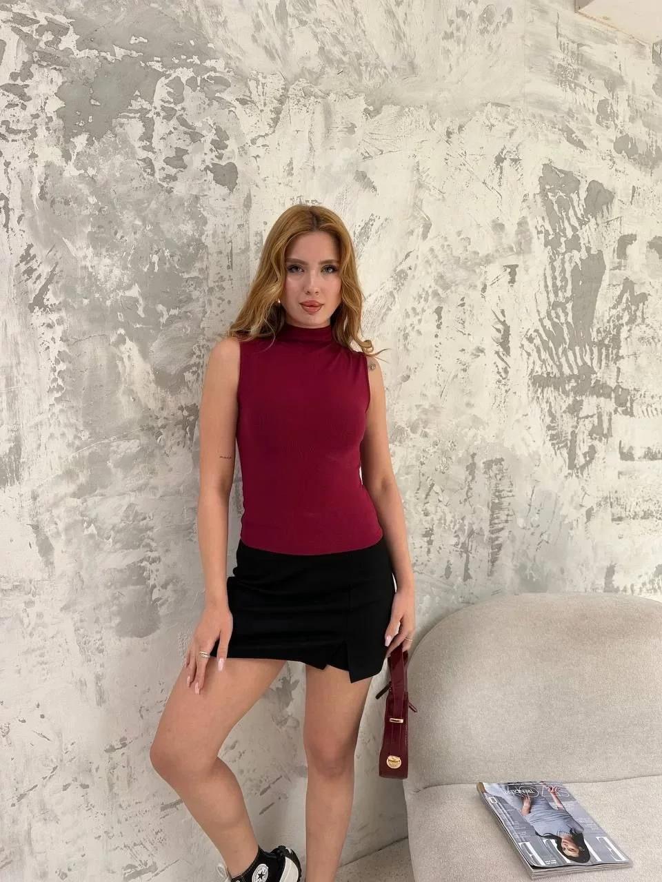 Kadın Kolsuz Yarım Bağazlı Badi bluz - Bordo