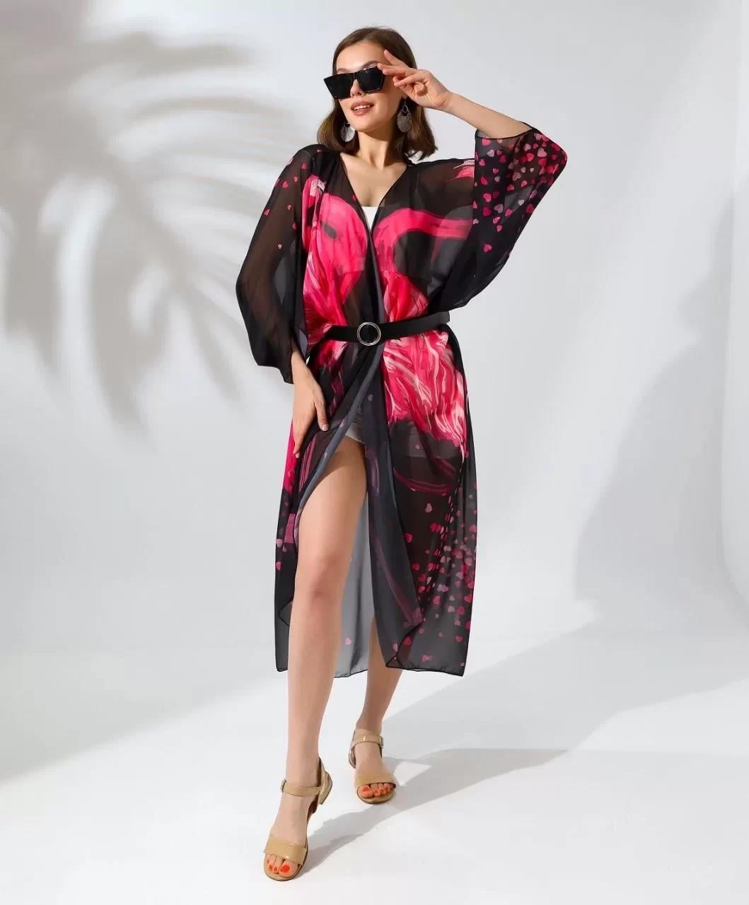 Kadın Rahat Kesim Şifon Kimono - Siyah