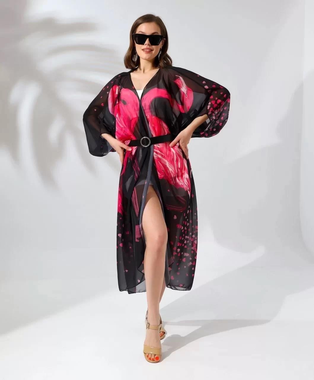 Kadın Rahat Kesim Şifon Kimono - Siyah
