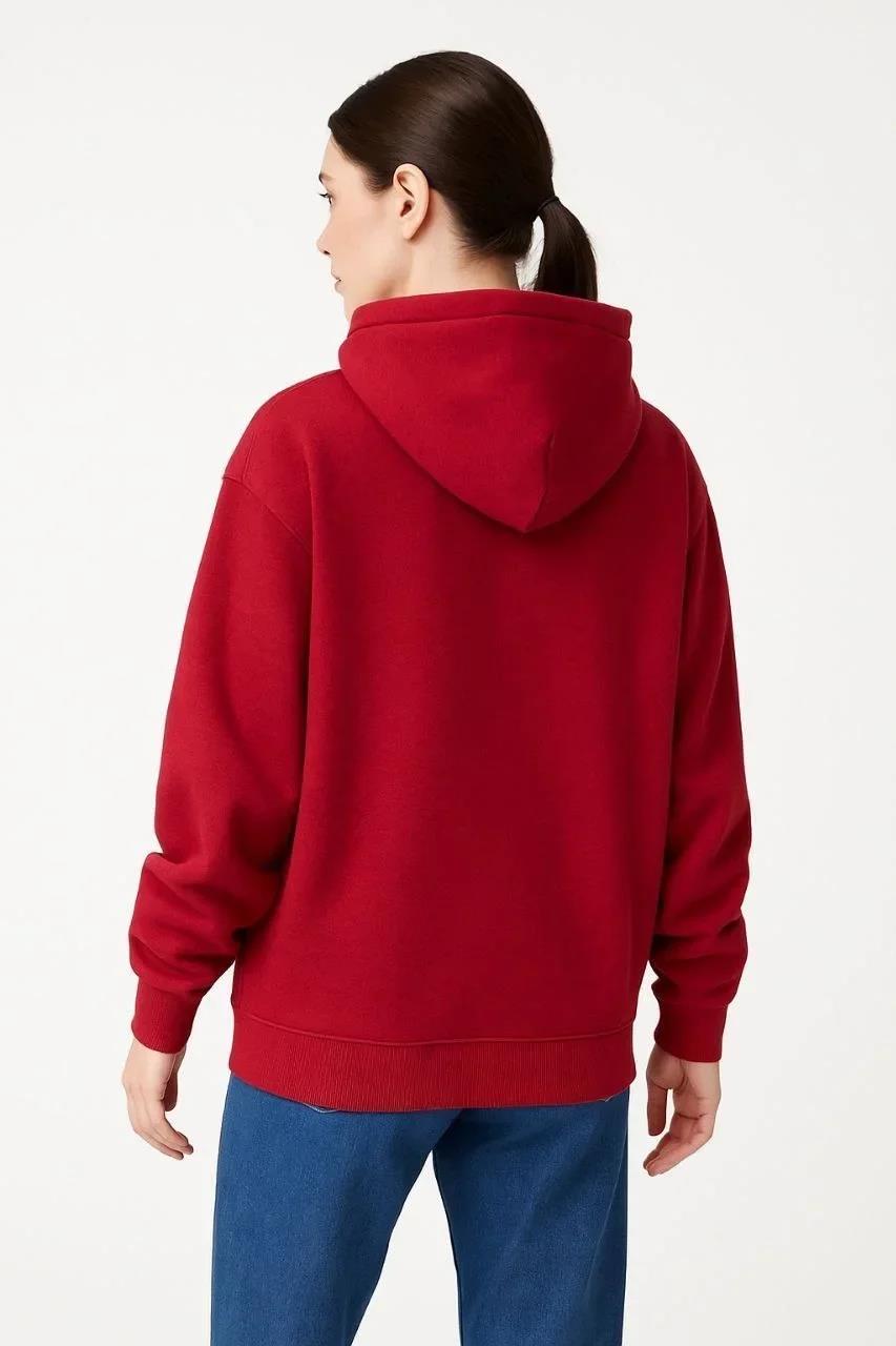 Kadın Samuray Ninja Çift Kapşonlu ZIP Fermuarlı Kanguru Çepli Hoodie Maske detaylı Swetshirt - Kırmızı