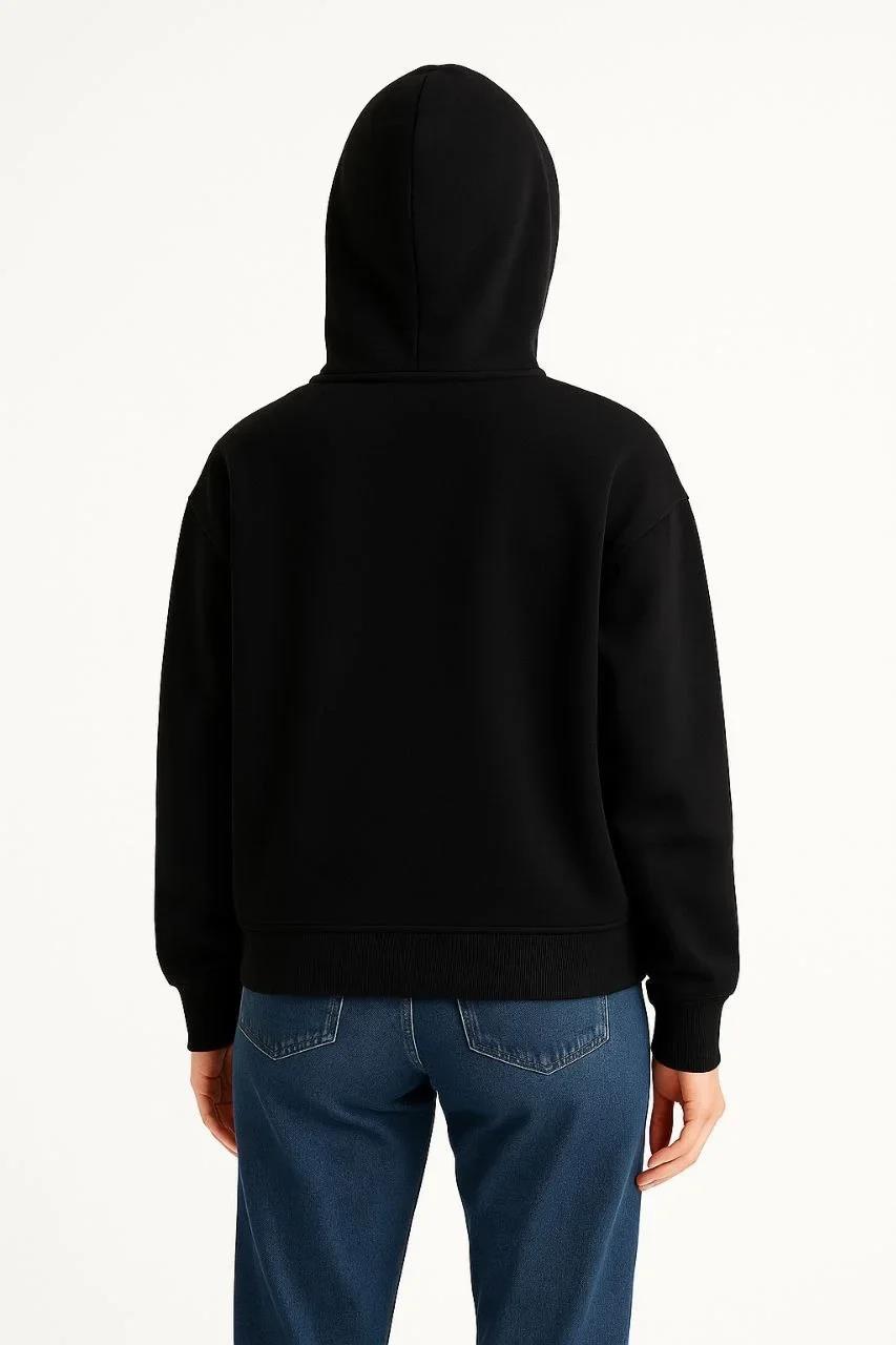 Kadın Samuray Ninja Çift Kapşonlu ZIP Fermuarlı Kanguru Çepli Hoodie Maske detaylı Swetshirt - Siyah