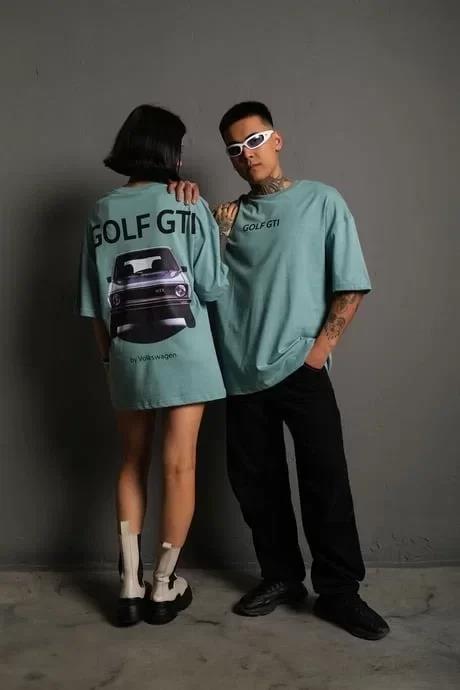 Kadın Sırt Golf Gtı Baskılı Oversize T-shirt - Mint Yeşili