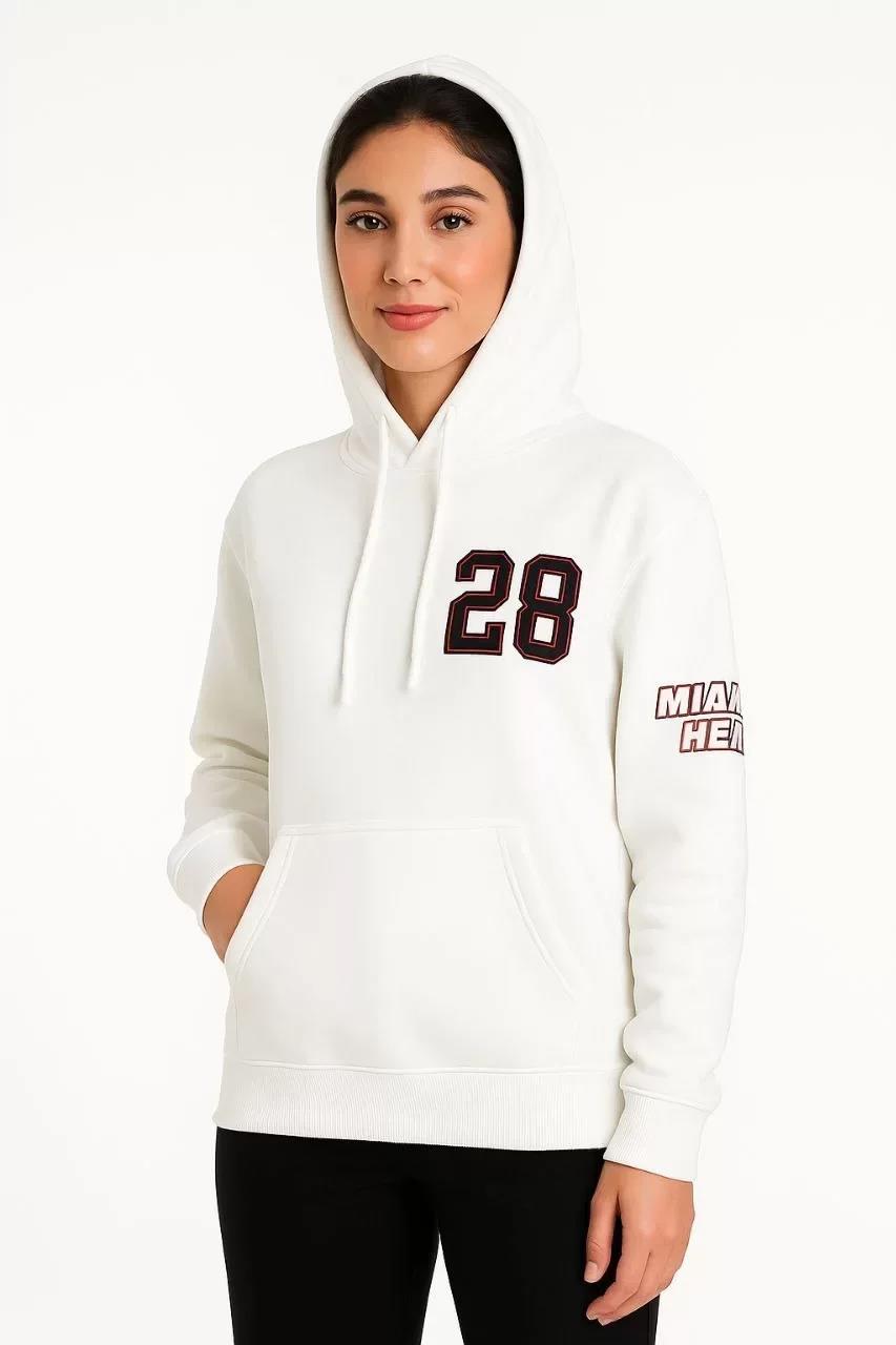 Kadın Üç İplik Kapüşonlu Ön ve Arka Baskılı SweatShirt hoodie - Beyaz