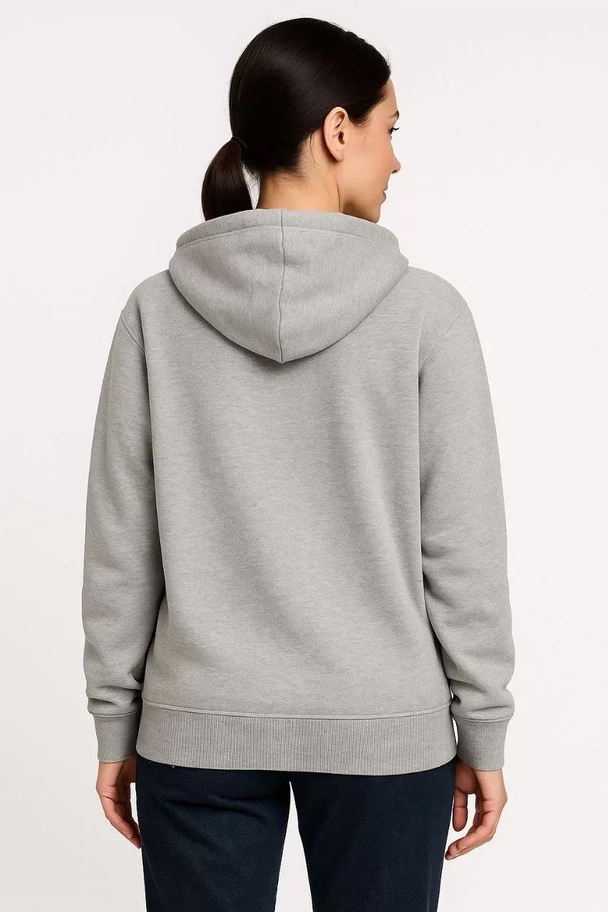 Kadın Üç İplik Kapüşonlu Tam Fermuarlı Kanguru Çepli SweatShirt Hoodie - Gri