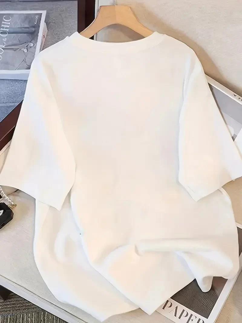 Kadınlar için Şık Siyah Kedi Grafik Tişört - Oversize Kısa Kollu Üst, Nefes Alabilir Polyester Karışımı, Makinede Yıkanabilir - Mükemmel Yaz Modası - Beyaz