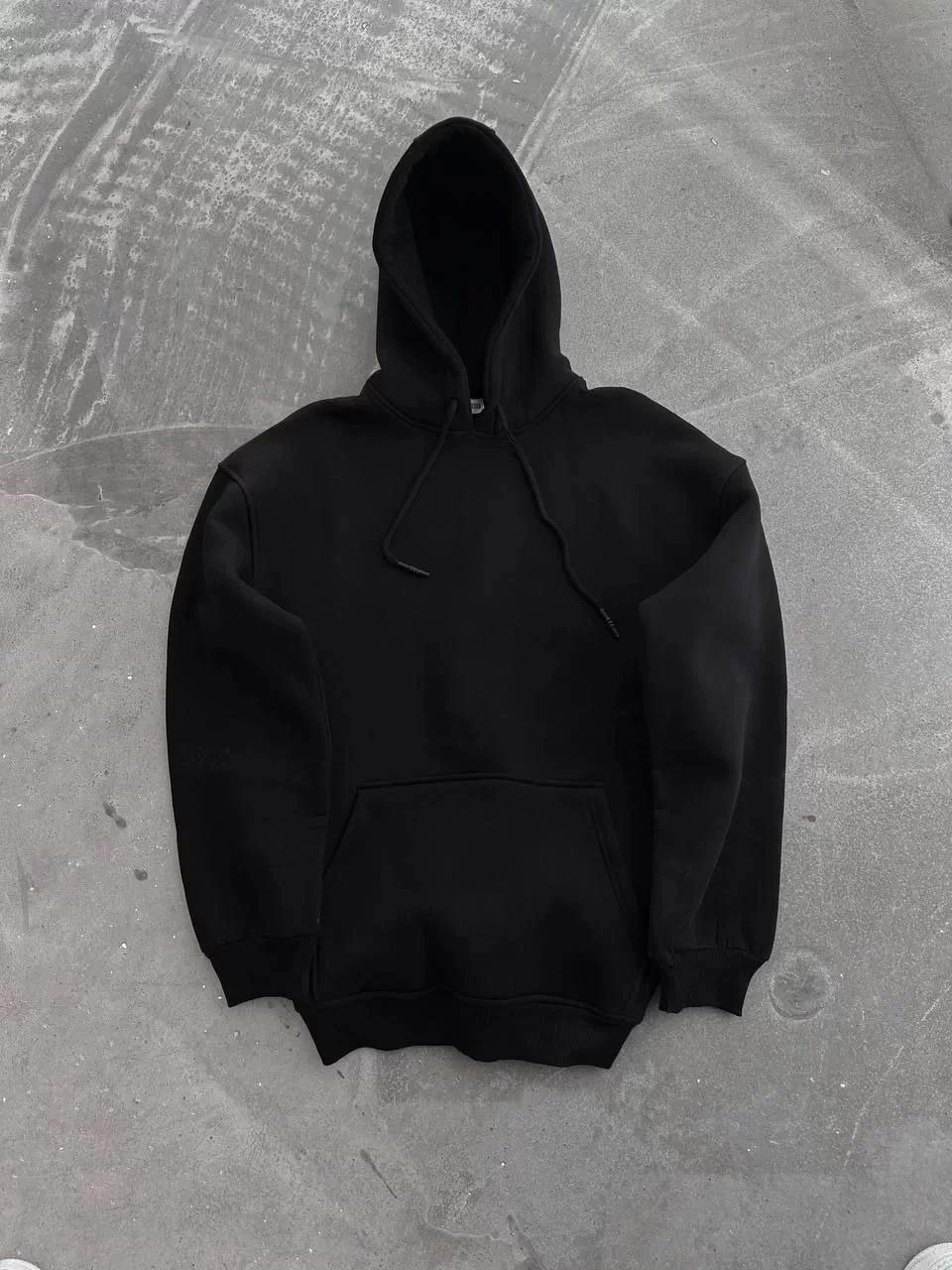 Kapüşonlu Üç İplik Penye Basic SweatShirt - Siyah