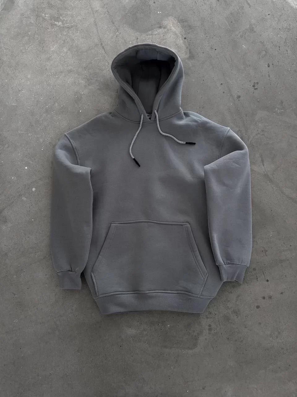 Kapüşonlu Üç İplik Penye Basic SweatShirt - Boyalı Gri