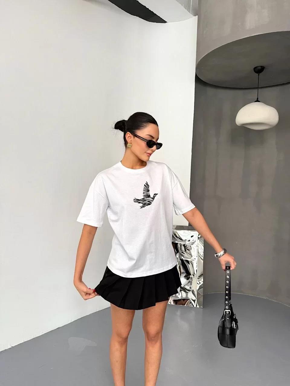 Kısa Kol Baskılı T-shirt - Beyaz