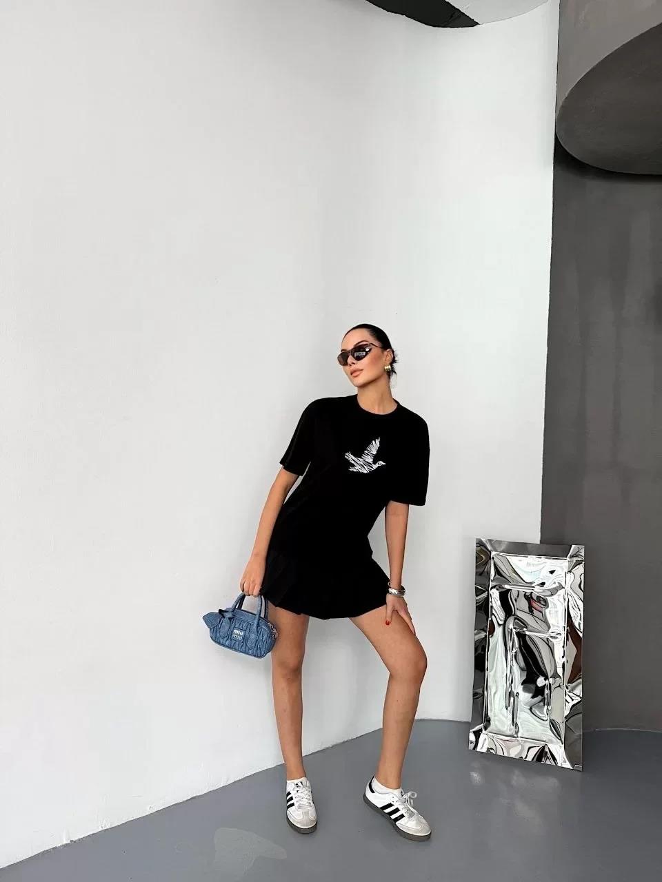 Kısa Kol Baskılı T-shirt - Siyah